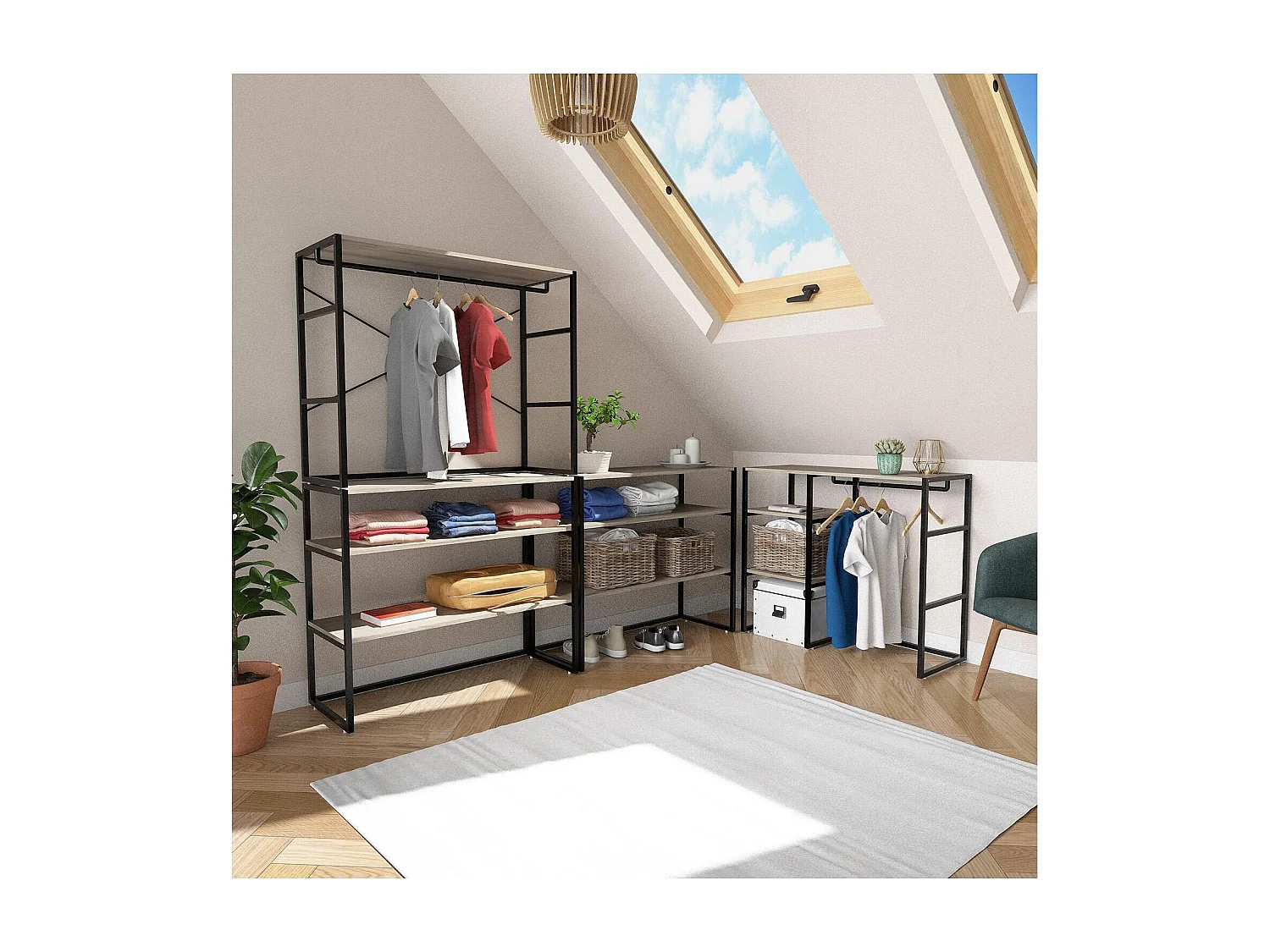 Set van 4 modulaire zolderkledingrekken 400x85cm KADRA