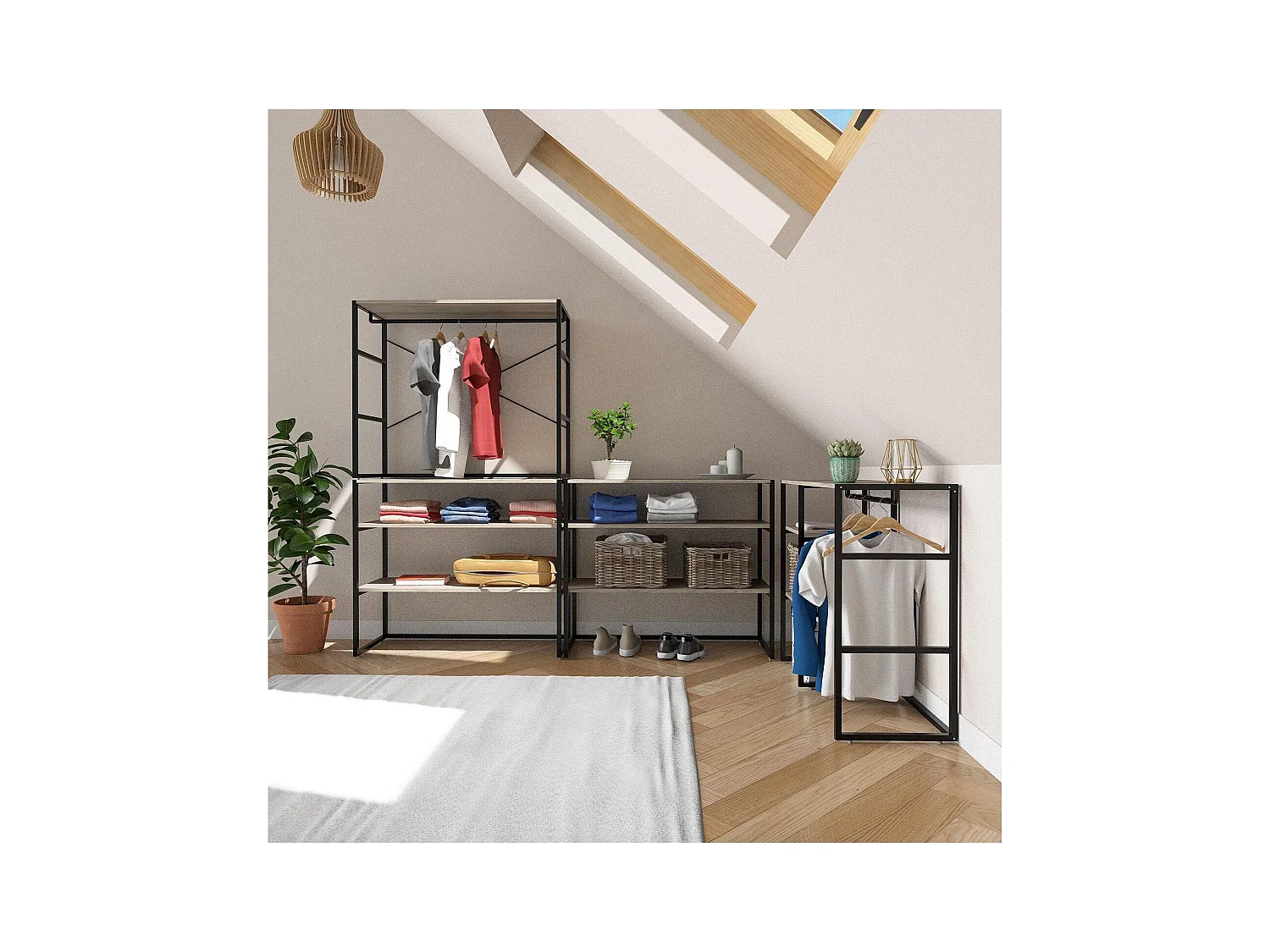 Lot de 4 portants vêtements sous combles modulables 400x85cm