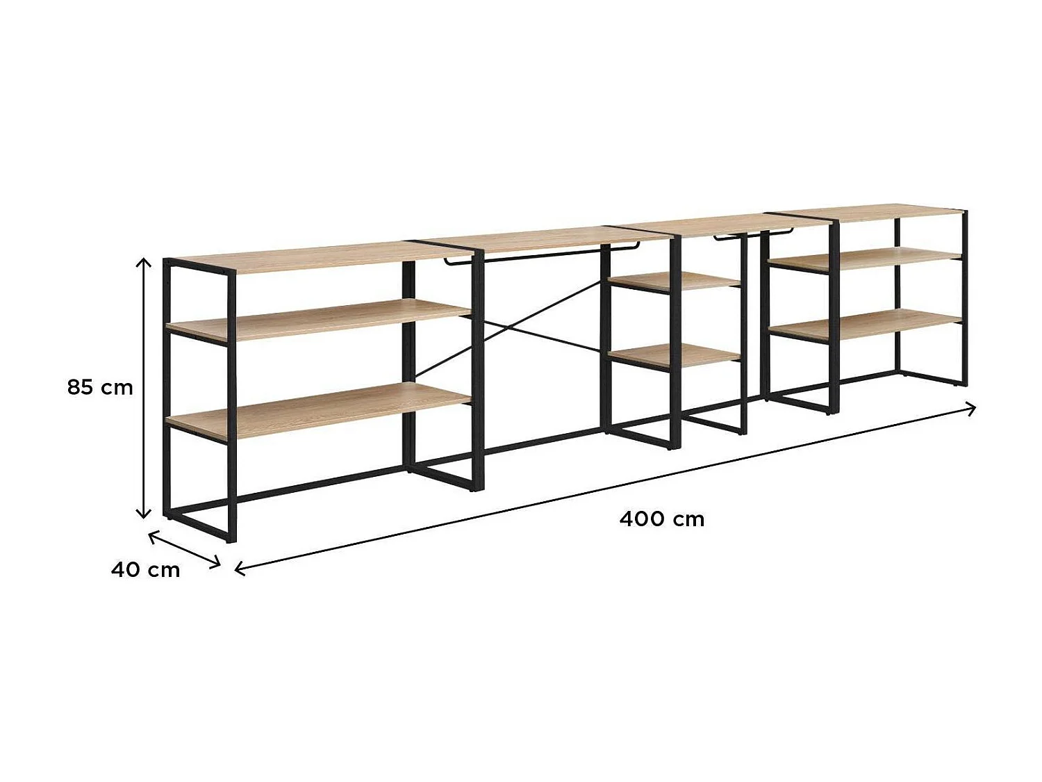 Lot de 4 portants vêtements sous combles modulables 400x85cm