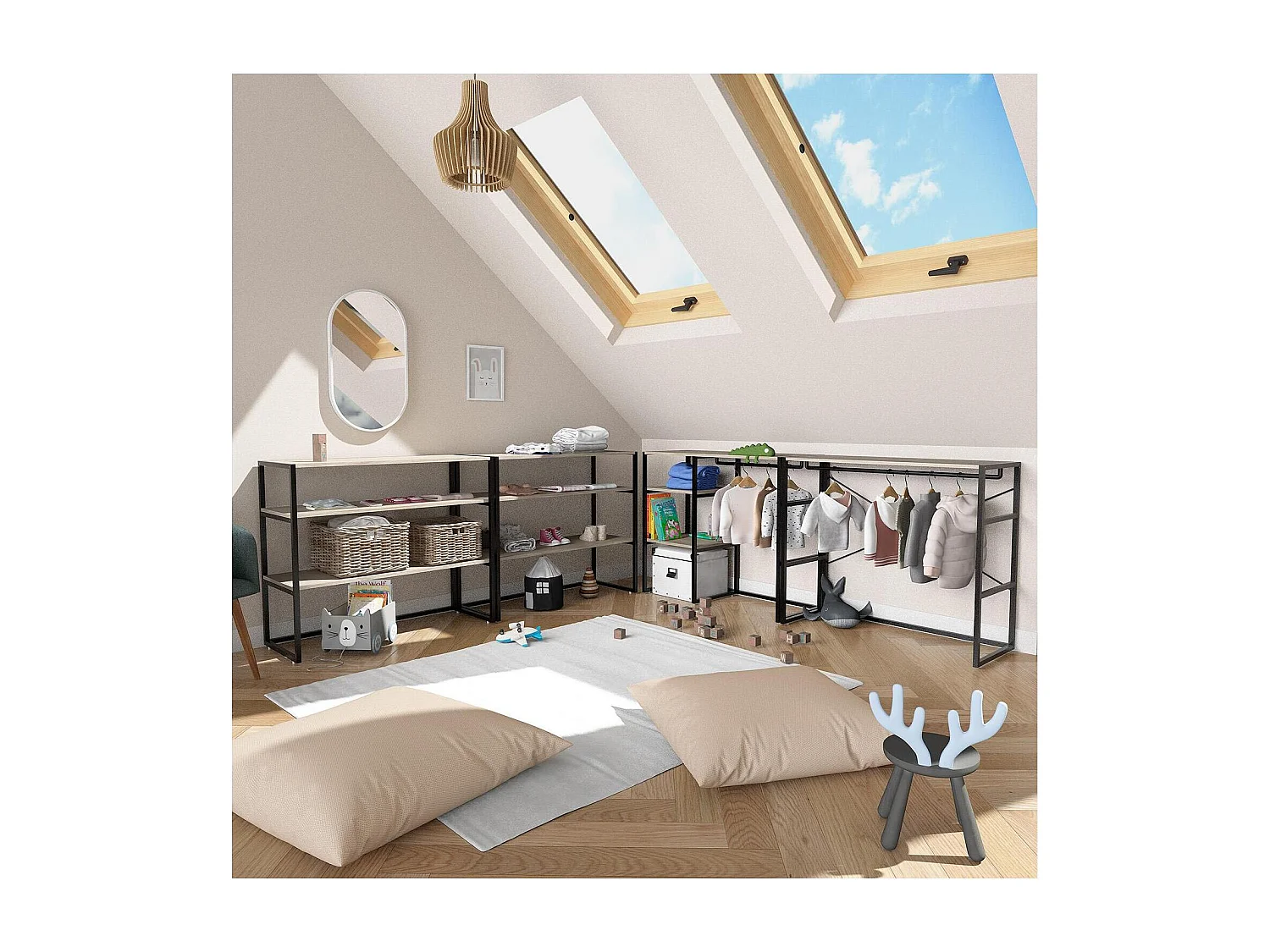 Lot de 4 portants vêtements sous combles modulables 400x85cm