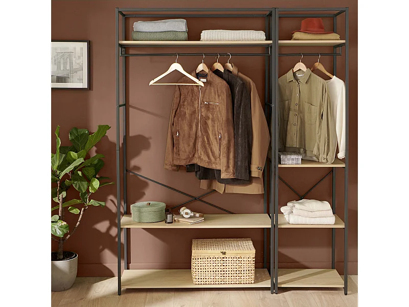 2er-Set Kleiderständer aus Holz und Metall 160x200cm JUNE