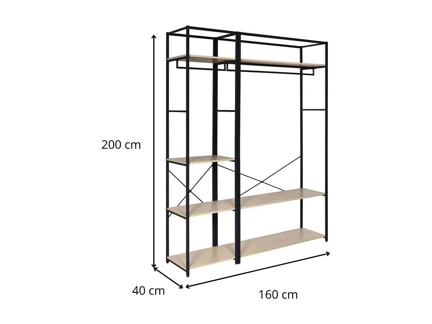 Lot de 2 portants vêtements en bois et métal 160x200cm