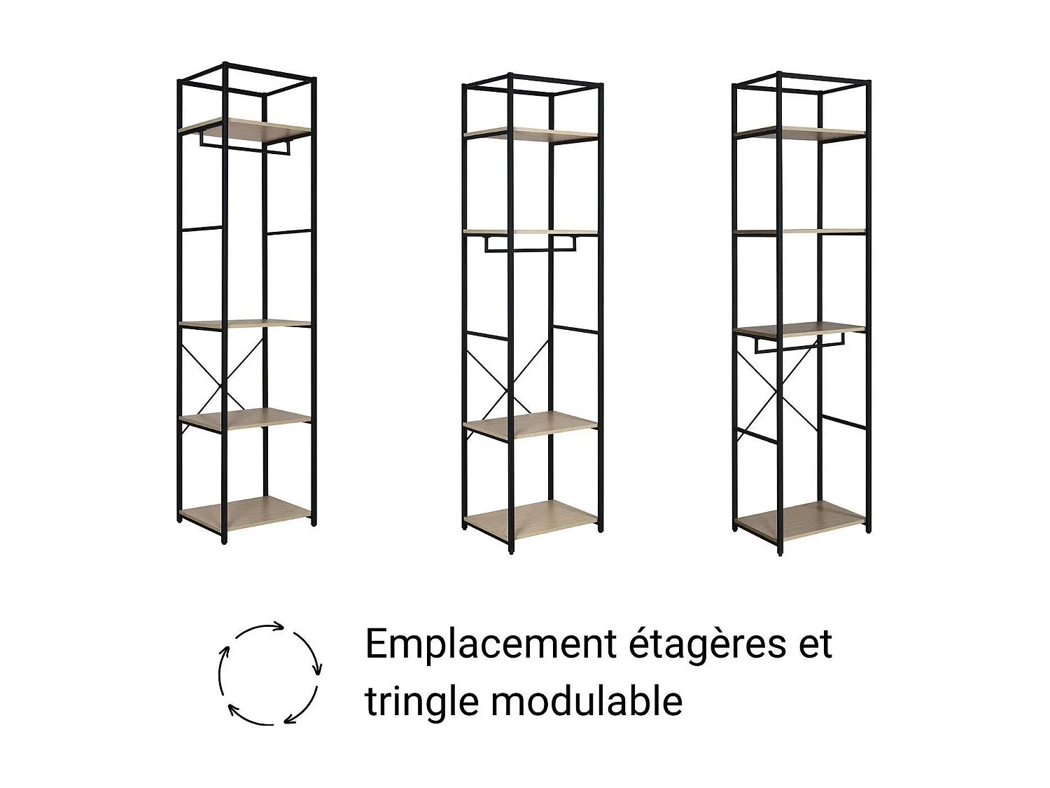 Lot de 2 portants vêtements en bois et métal 160x200cm