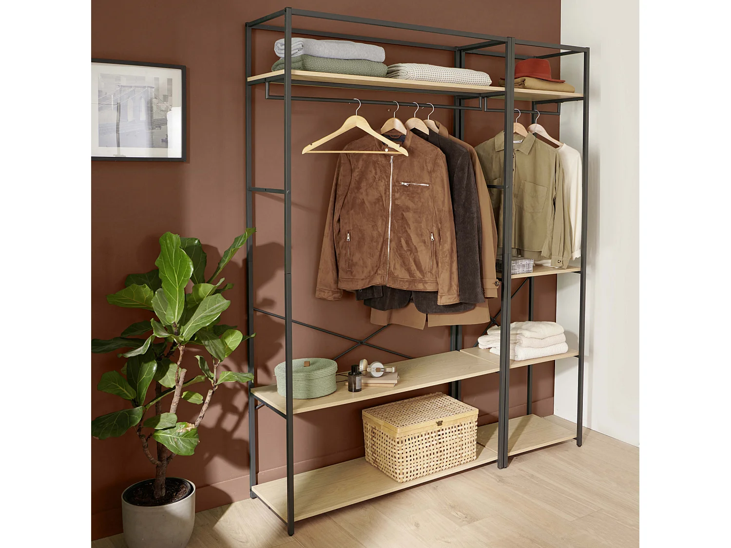 Lot de 2 portants vêtements en bois et métal 160x200cm