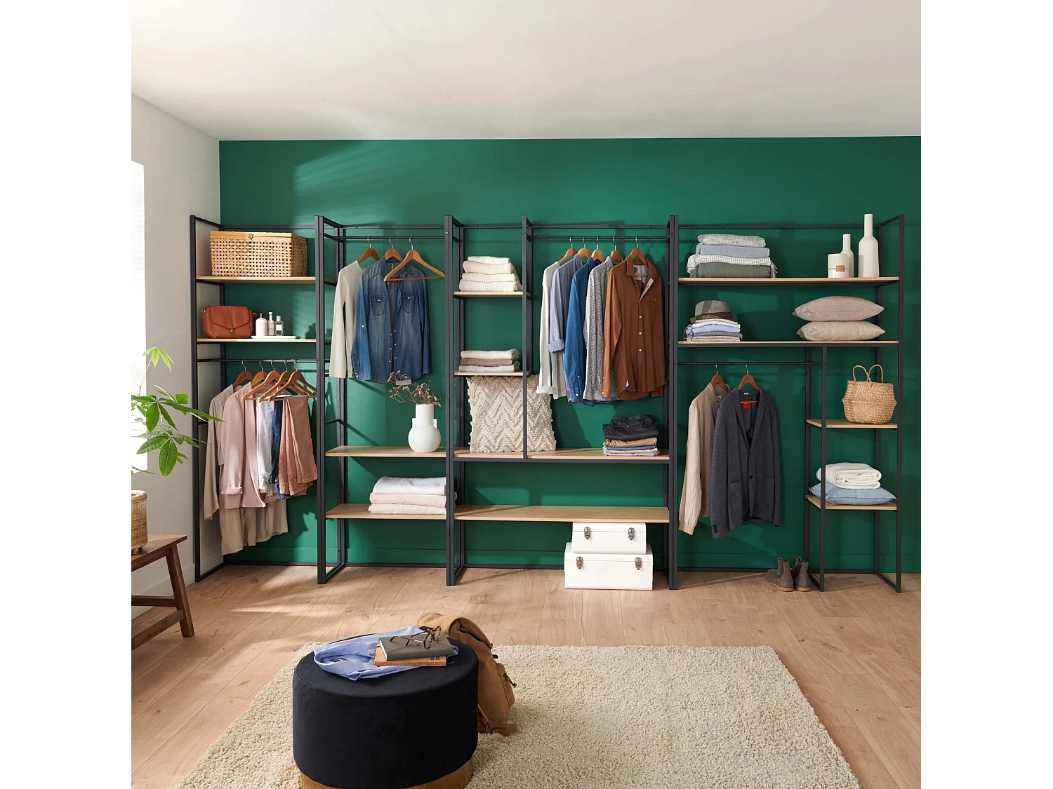 Lot de 4 portants vêtements en bois et métal noir 380x200cm