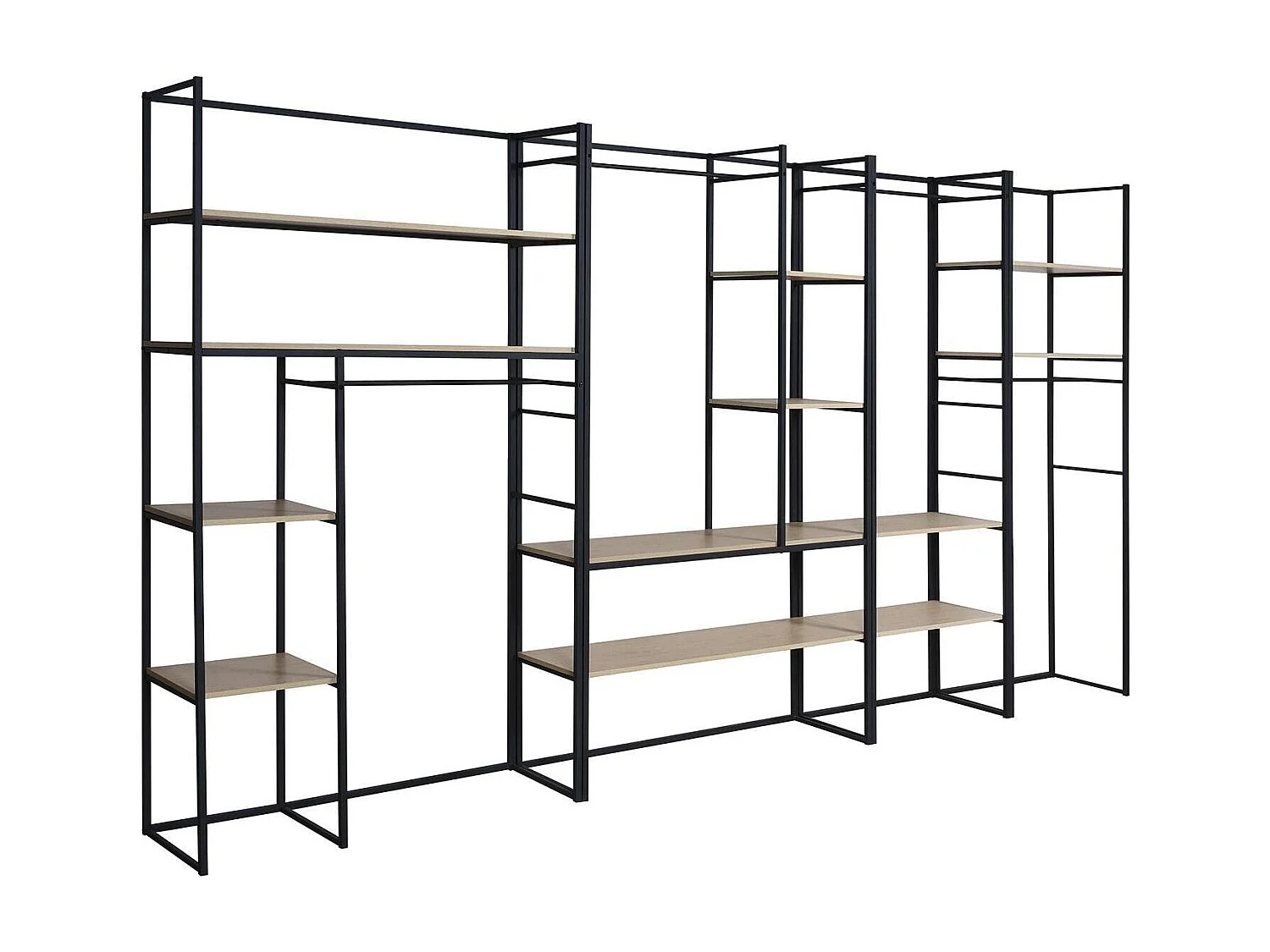 Lot de 4 portants vêtements en bois et métal noir 380x200cm