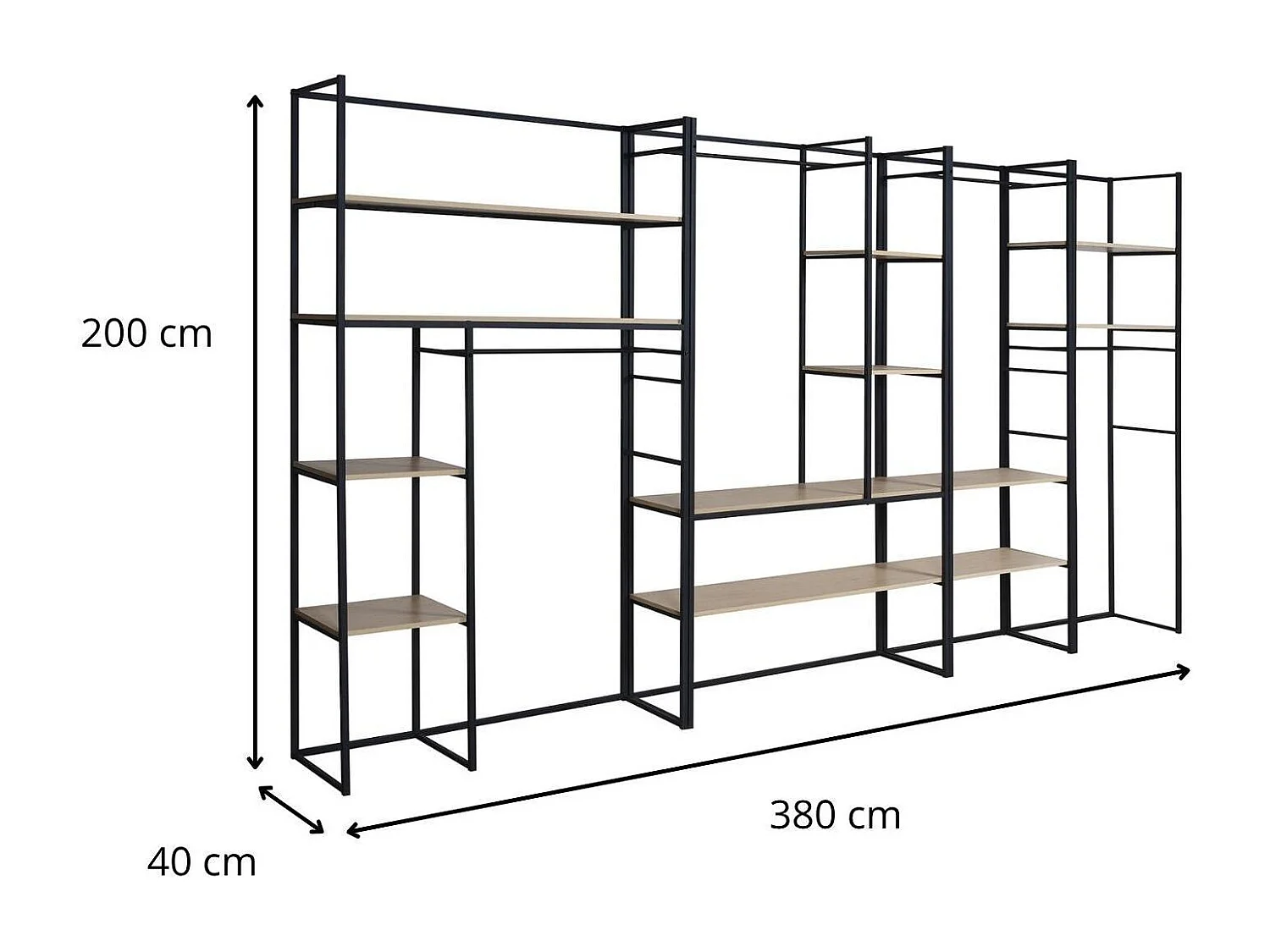 Lot de 4 portants vêtements en bois et métal noir 380x200cm