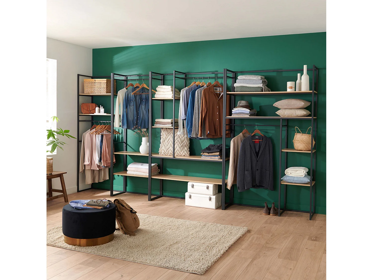 Lot de 4 portants vêtements en bois et métal noir 380x200cm