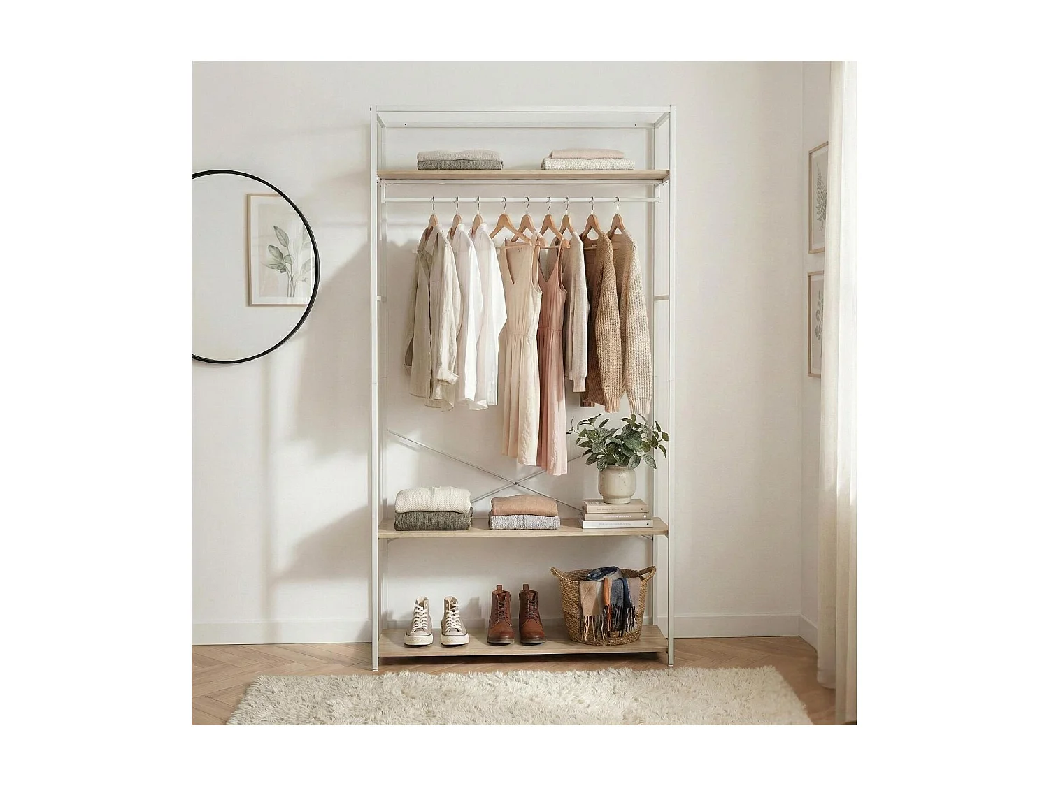 Portant vêtements en bois et métal 110x200cm