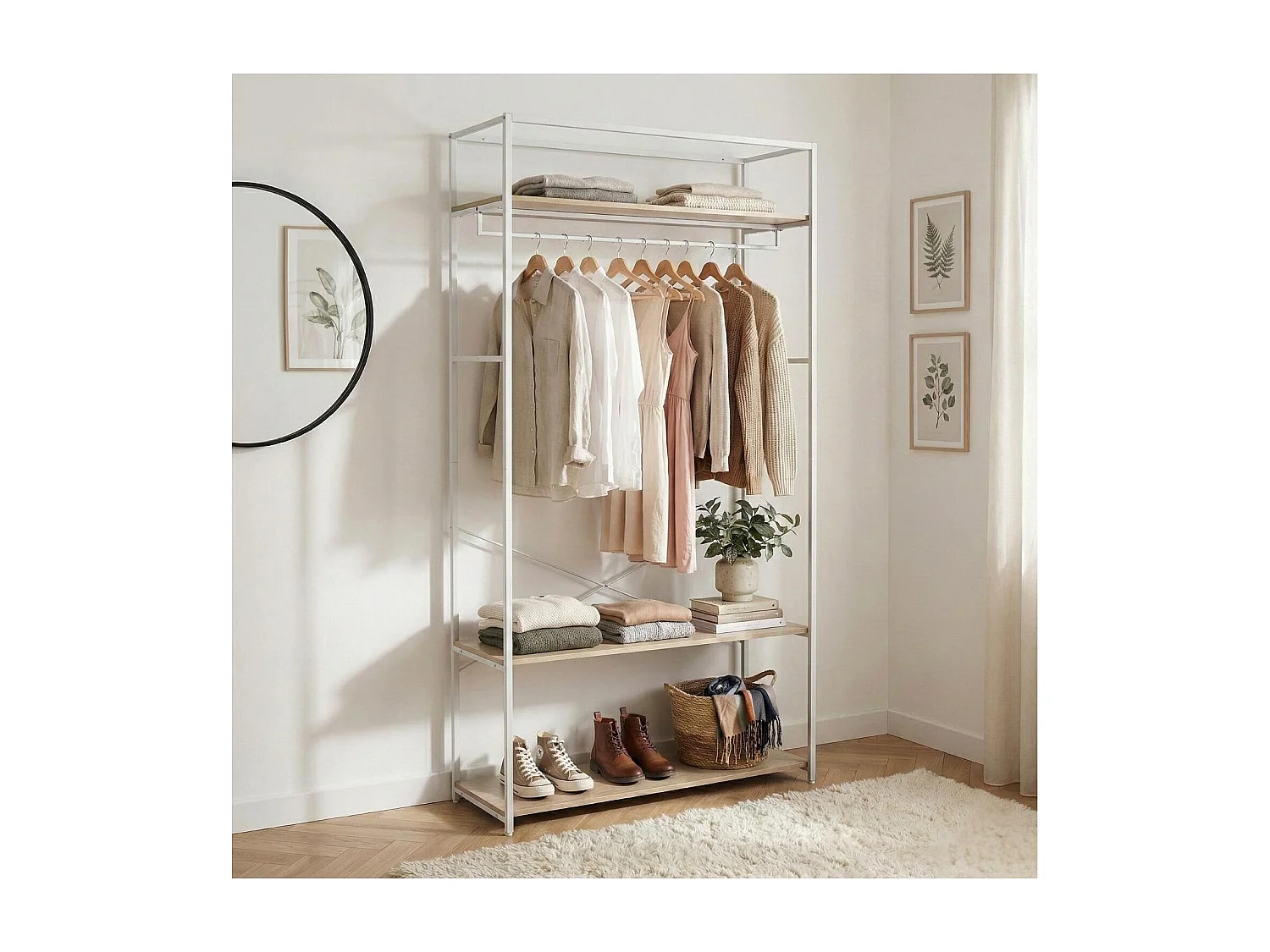 Portant vêtements en bois et métal 110x200cm