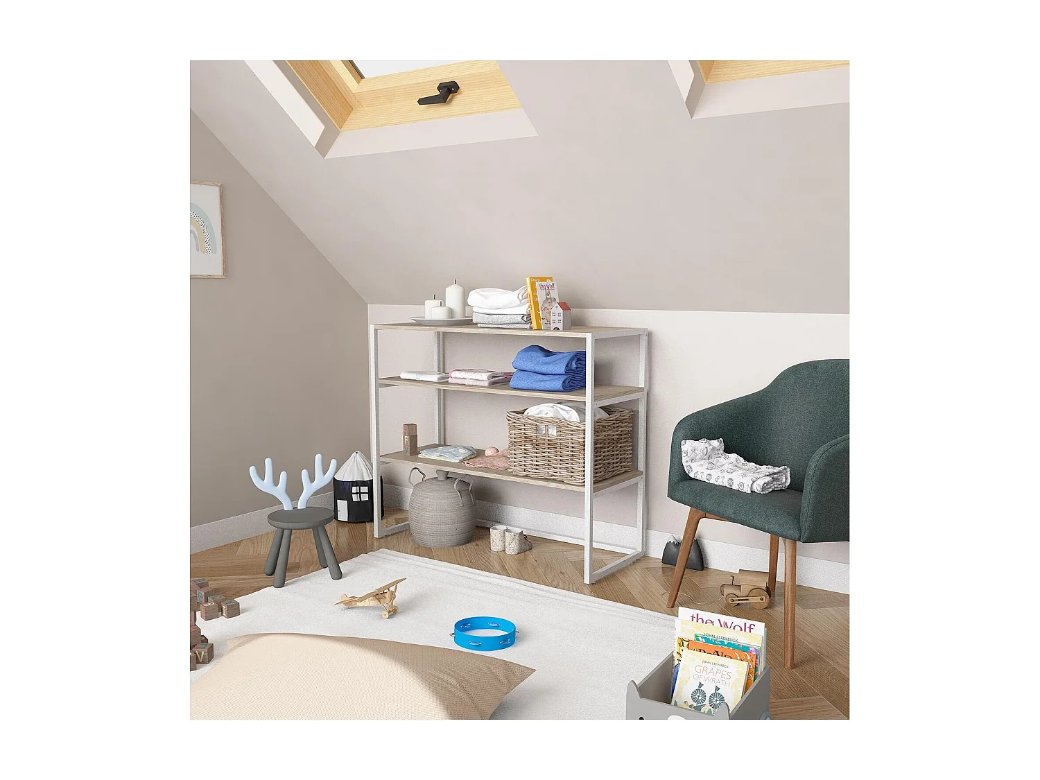 Portant vêtements sous combles étagères 100x85cm