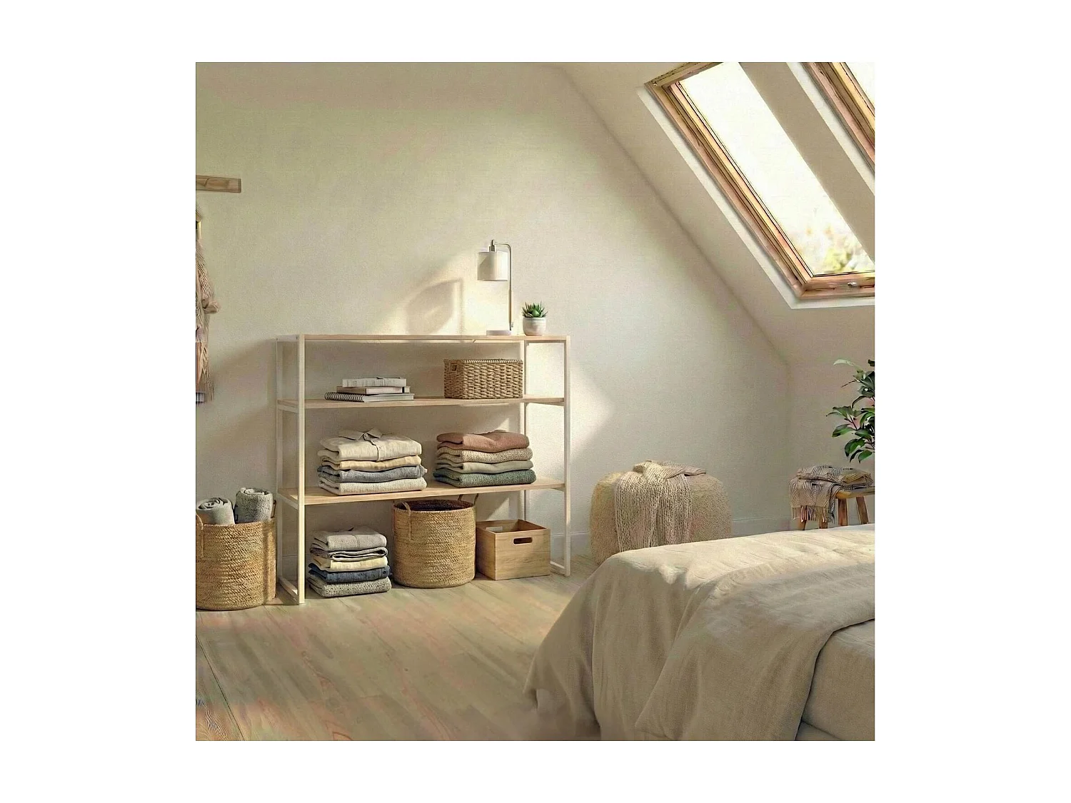 Portant vêtements KADRA sous combles étagères 100x85cm