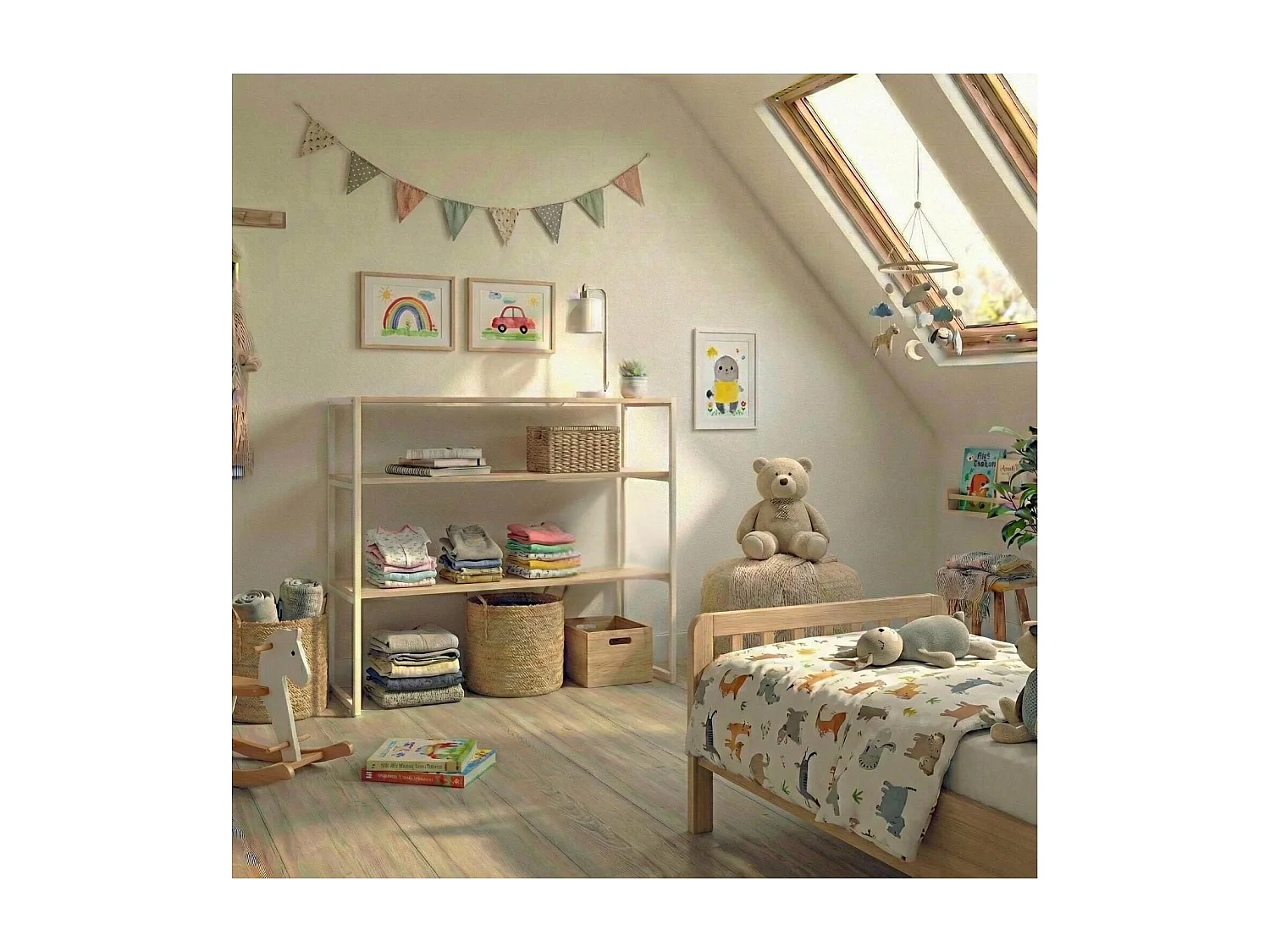 Portant vêtements KADRA sous combles étagères 100x85cm