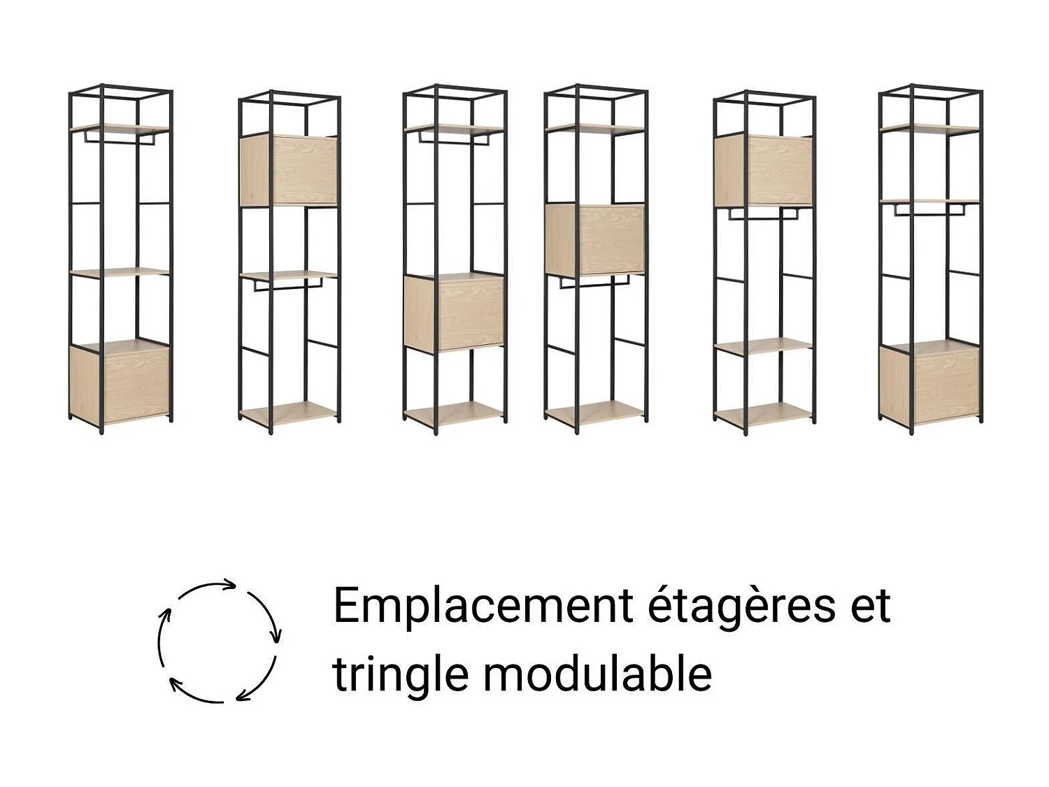 Lot de 2 portants vêtements en bois et métal 160x200cm - rangement fermé