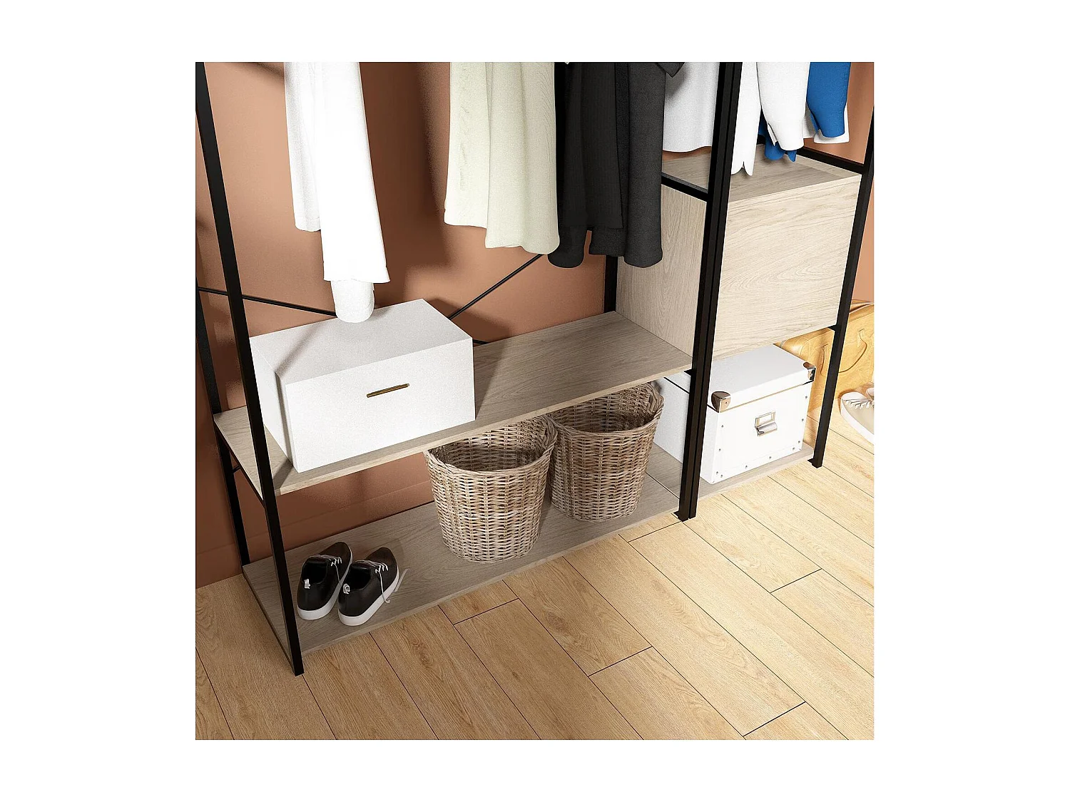 Lot de 2 portants vêtements en bois et métal 160x200cm - rangement fermé