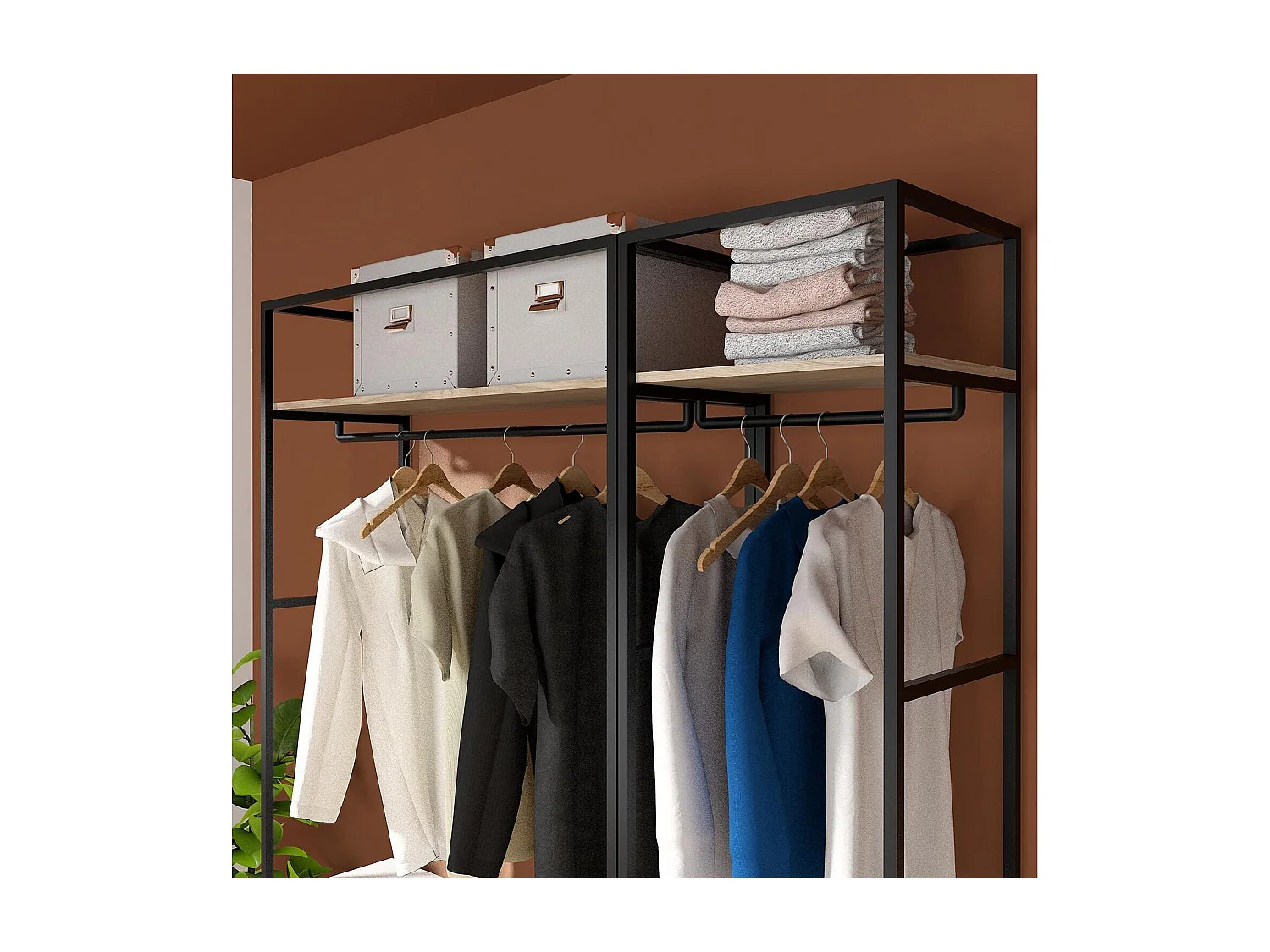 Lot de 2 portants vêtements en bois et métal 160x200cm - rangement fermé