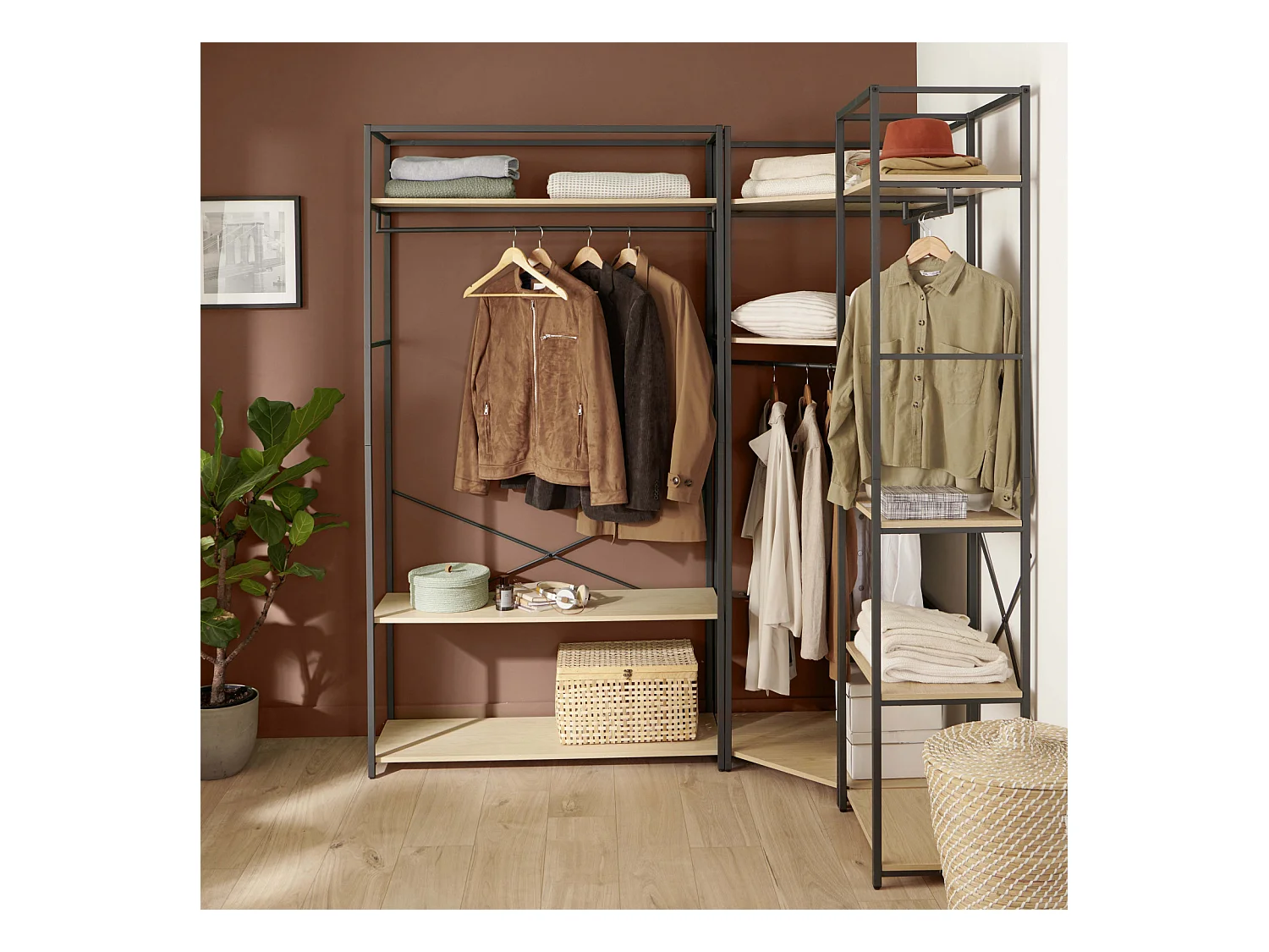 3er-Set Kleiderständer aus Holz und Metall 180x200cm JUNE