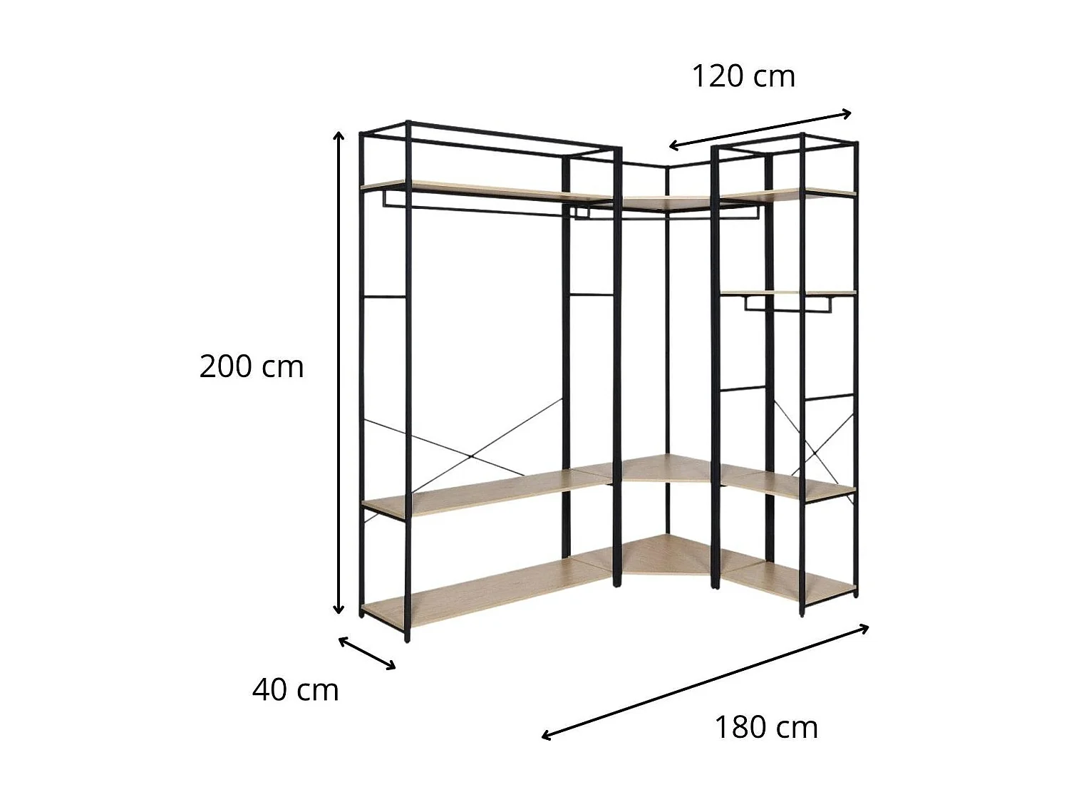 Lot de 3 portants vêtements en bois et métal 180x200cm