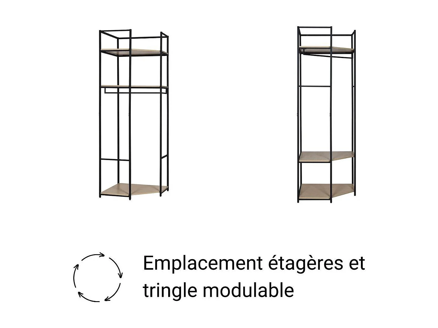 Lot de 3 portants vêtements en bois et métal 180x200cm