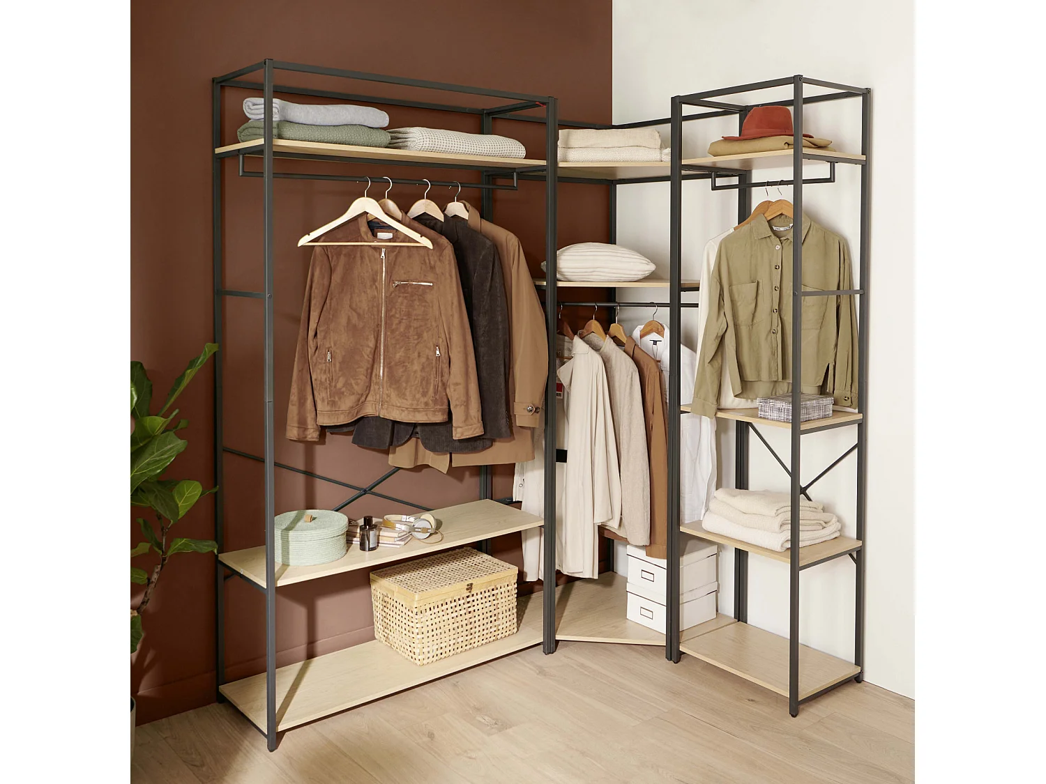 Lot de 3 portants vêtements en bois et métal 180x200cm