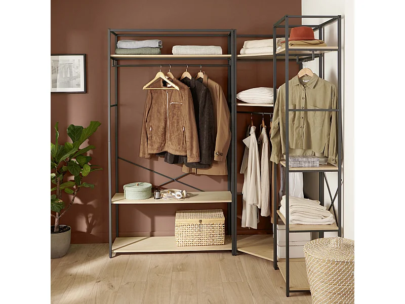 Lot de 3 portants vêtements en bois et métal 180x200cm