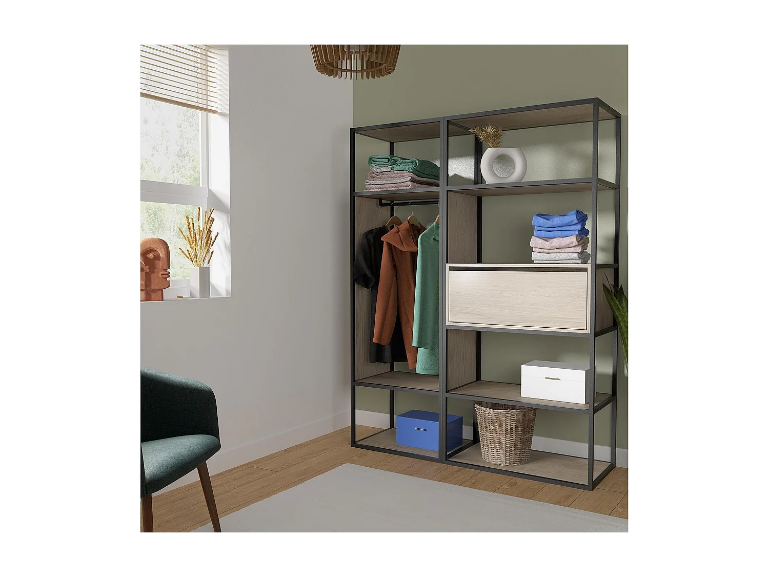 Lot de 2 portants vêtements en bois et métal gris 140x184.5cm