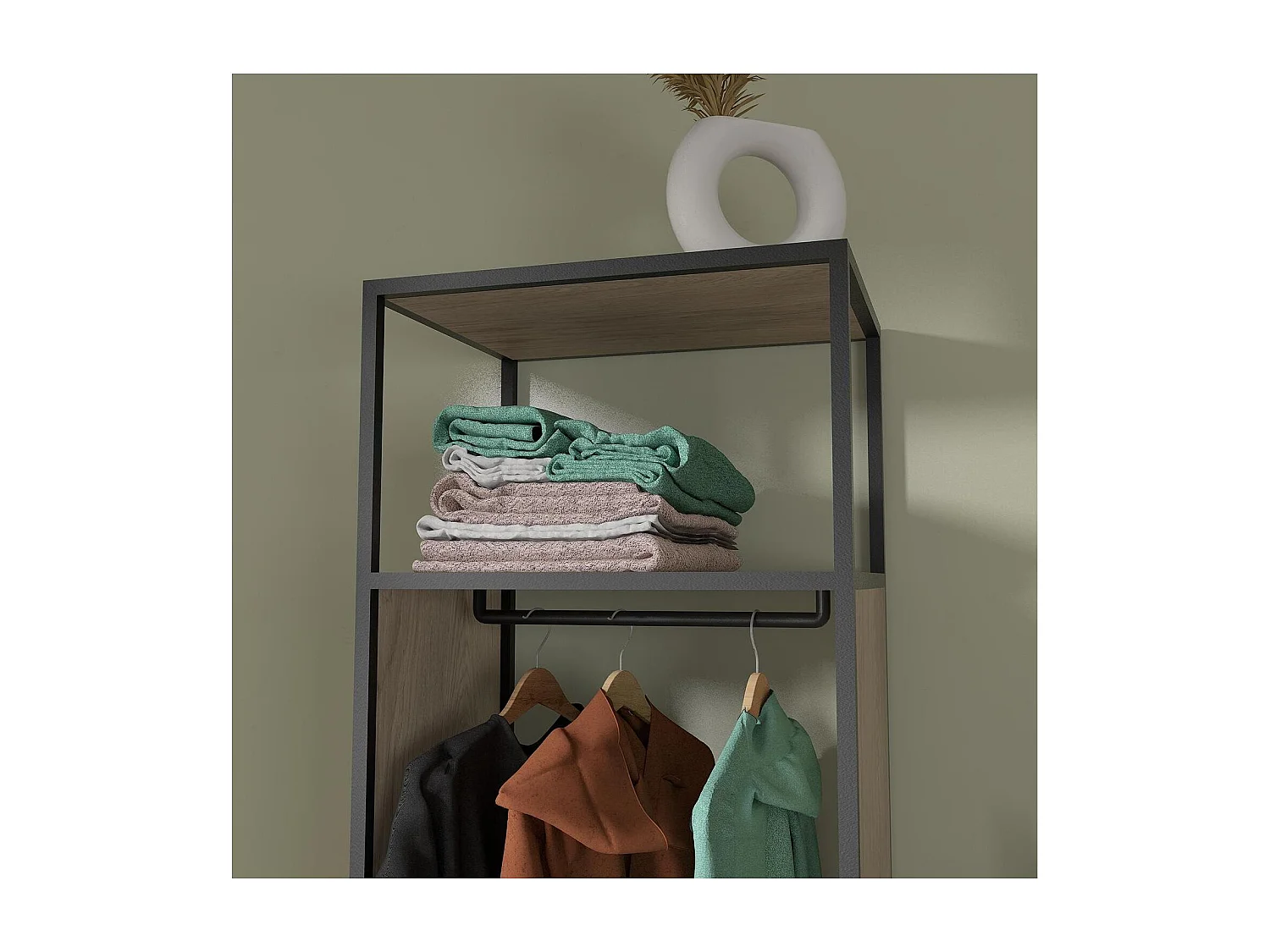 Lot de 2 portants vêtements en bois et métal gris 140x184.5cm