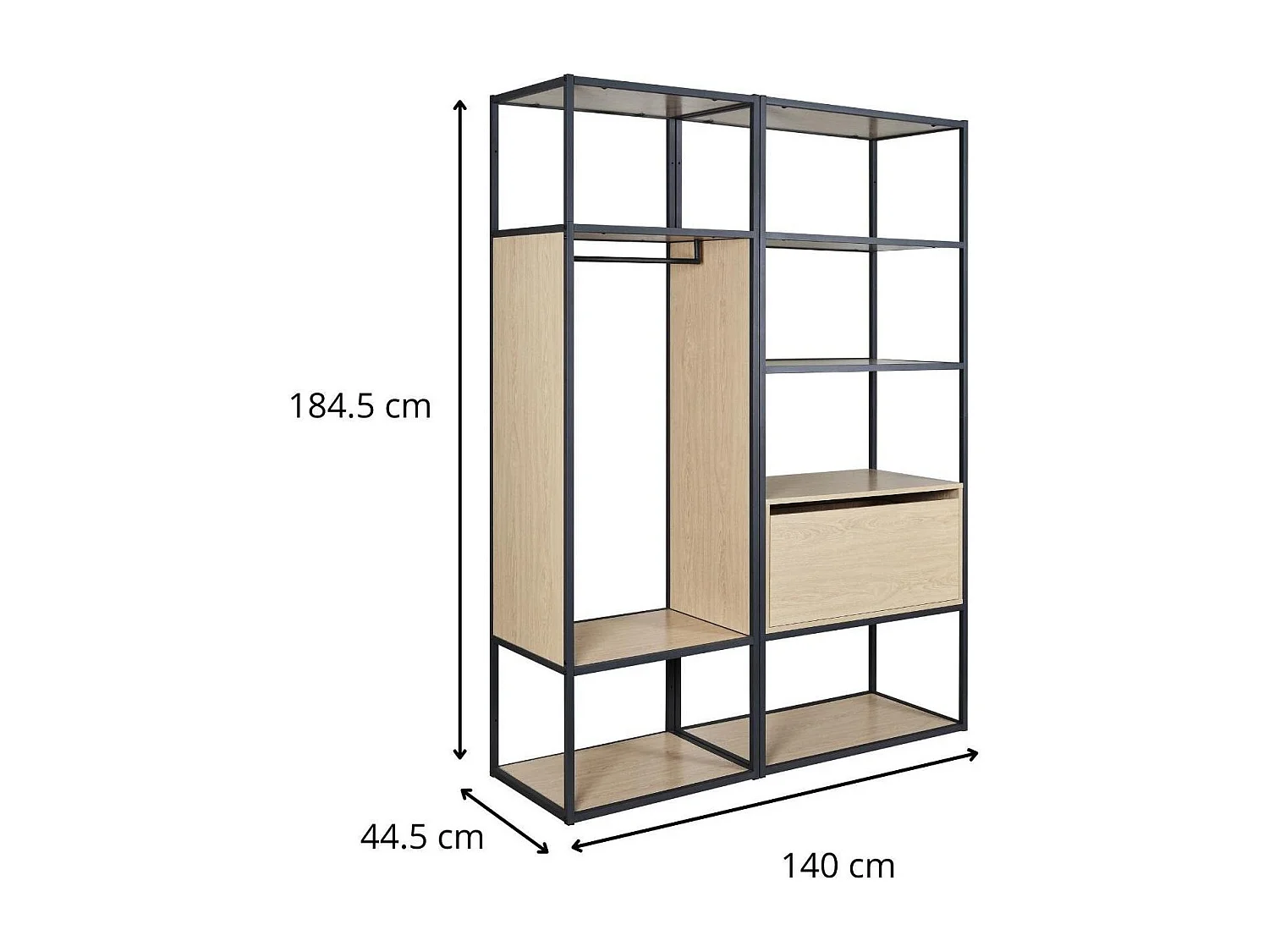 Lot de 2 portants vêtements en bois et métal gris 140x184.5cm
