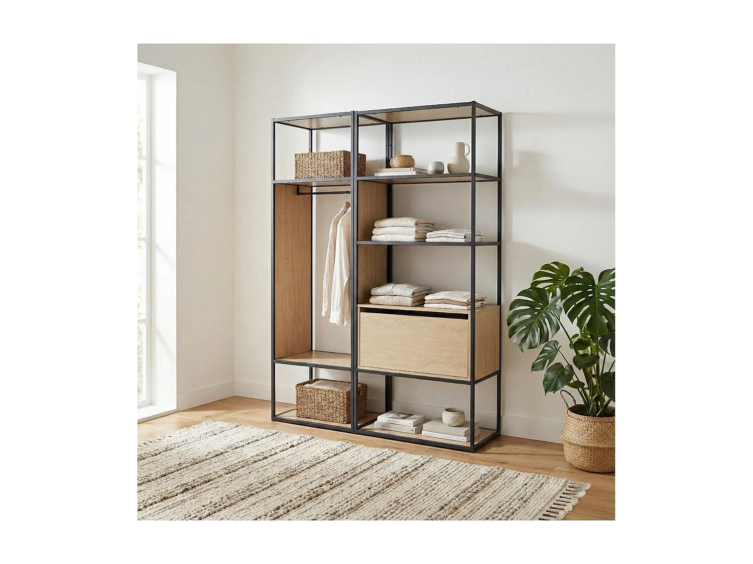 Lot de 2 portants vêtements en bois et métal gris 140x184.5cm