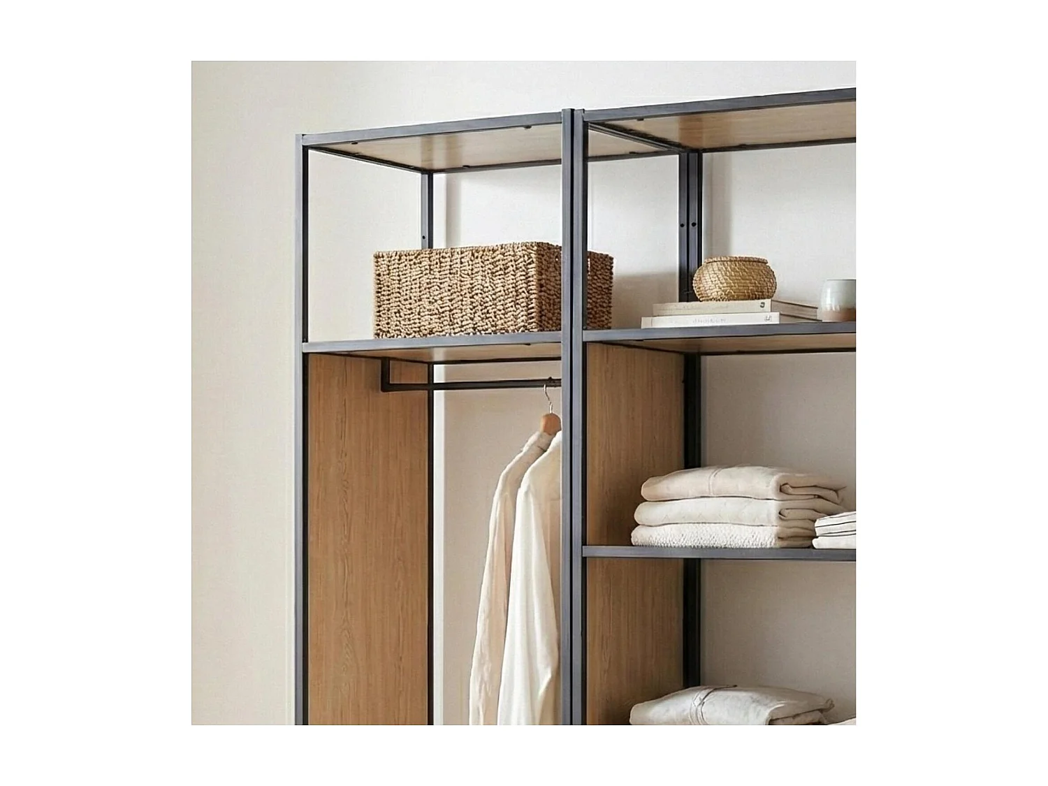 Lot de 2 portants vêtements en bois et métal gris 140x184.5cm