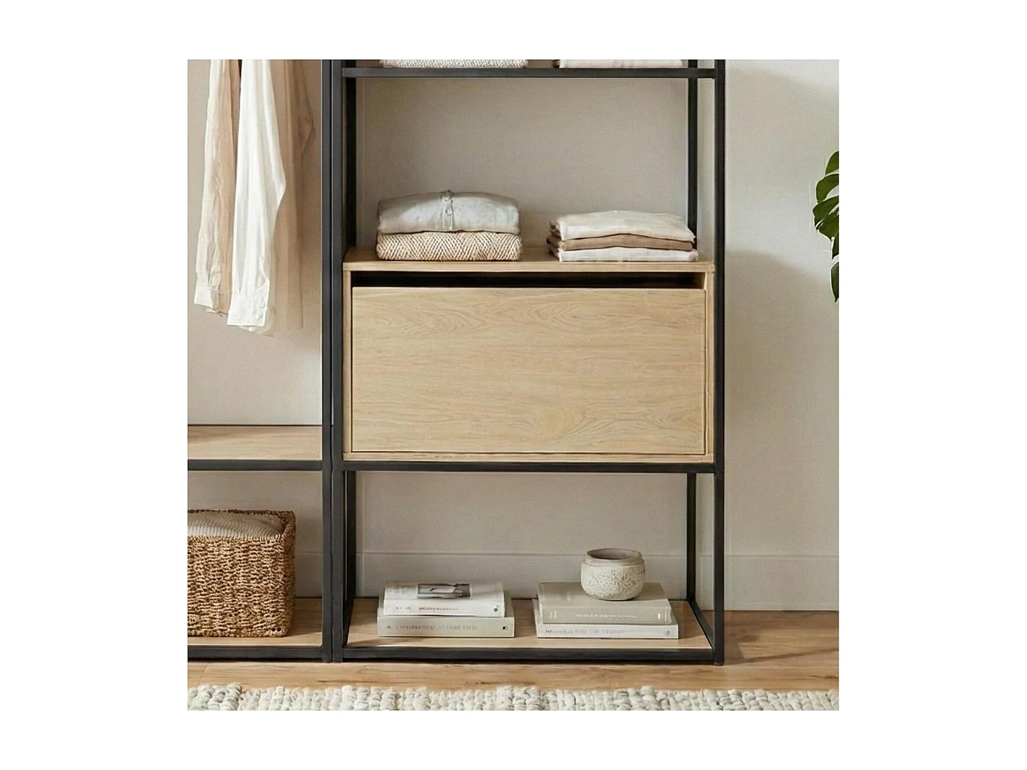 Lot de 2 portants vêtements en bois et métal gris 140x184.5cm