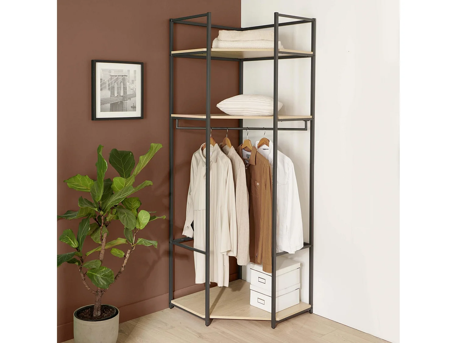 JUNE 70x200cm houten en metalen hoekkledingrek