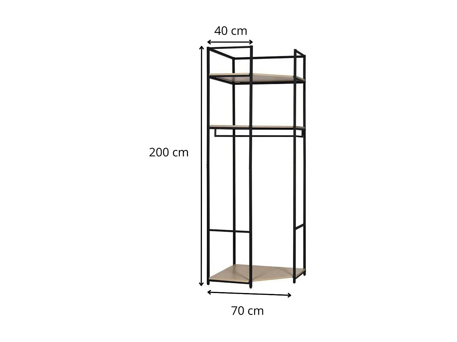JUNE 70x200cm houten en metalen hoekkledingrek