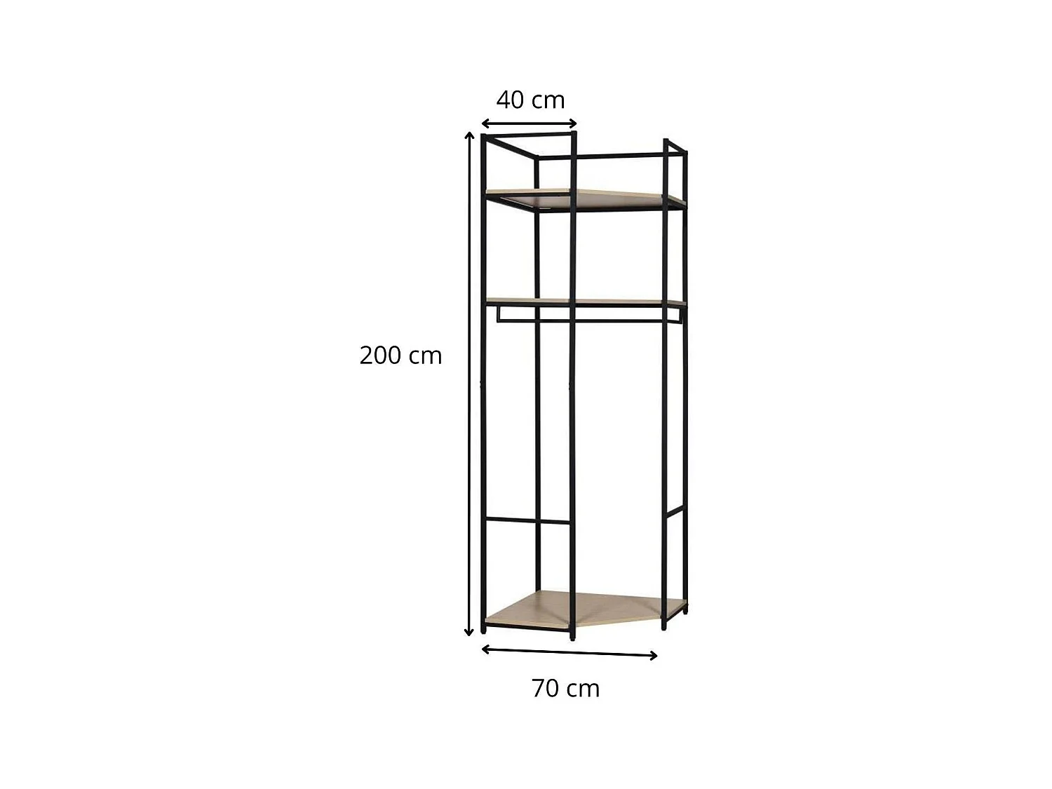 Eckkleiderständer JUNE aus Holz und Metall, 70 x 200 cm