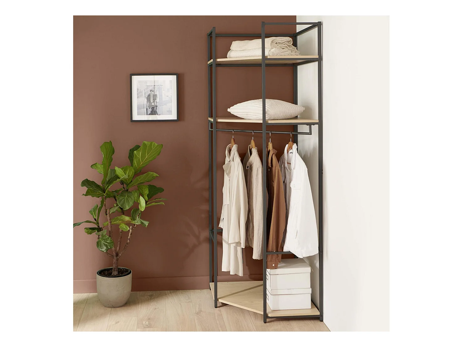 Eckkleiderständer JUNE aus Holz und Metall, 70 x 200 cm