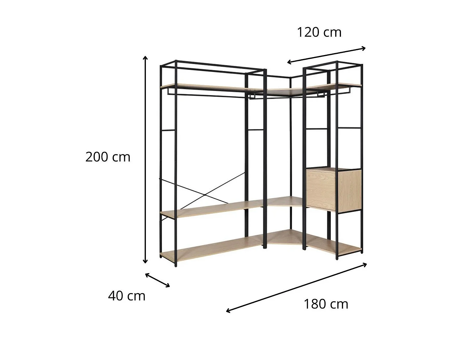 Lot de 3 portants vêtements bois et métal noir 180x200cm - rangement fermé