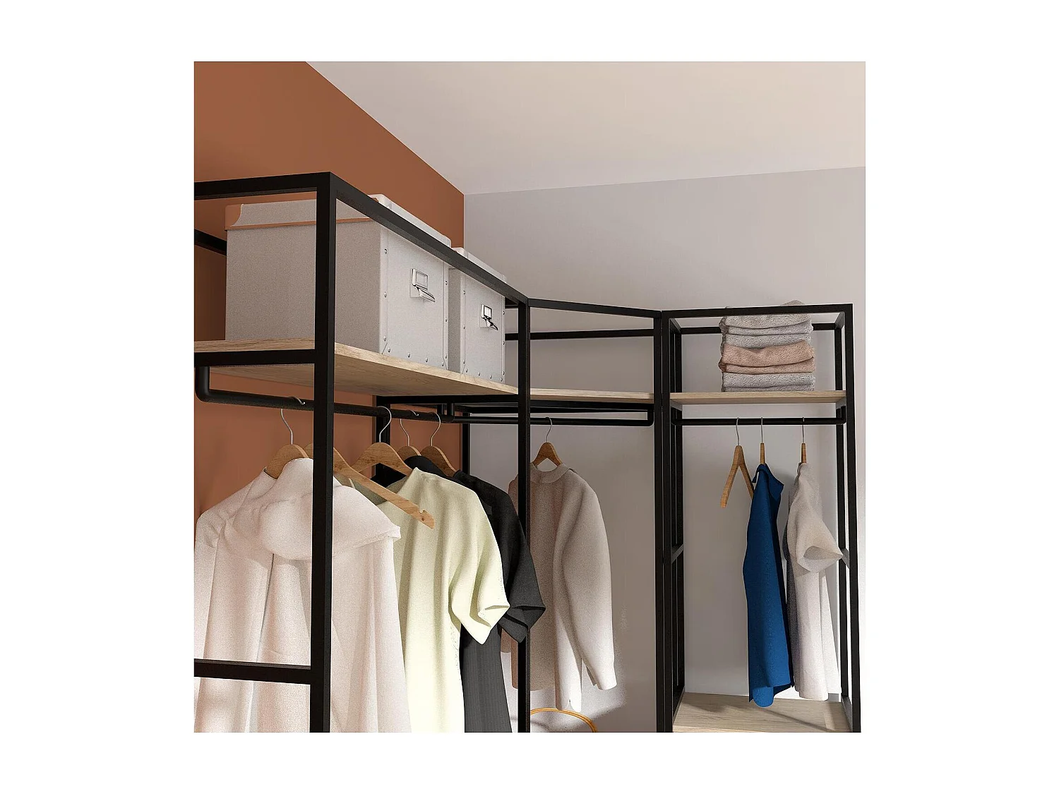 Lot de 3 portants vêtements bois et métal noir 180x200cm - rangement fermé