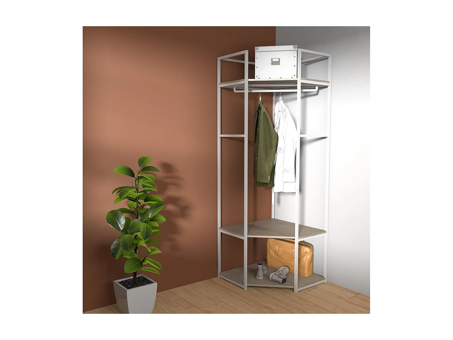 JUNE 70x200cm houten en metalen hoekkledingrek