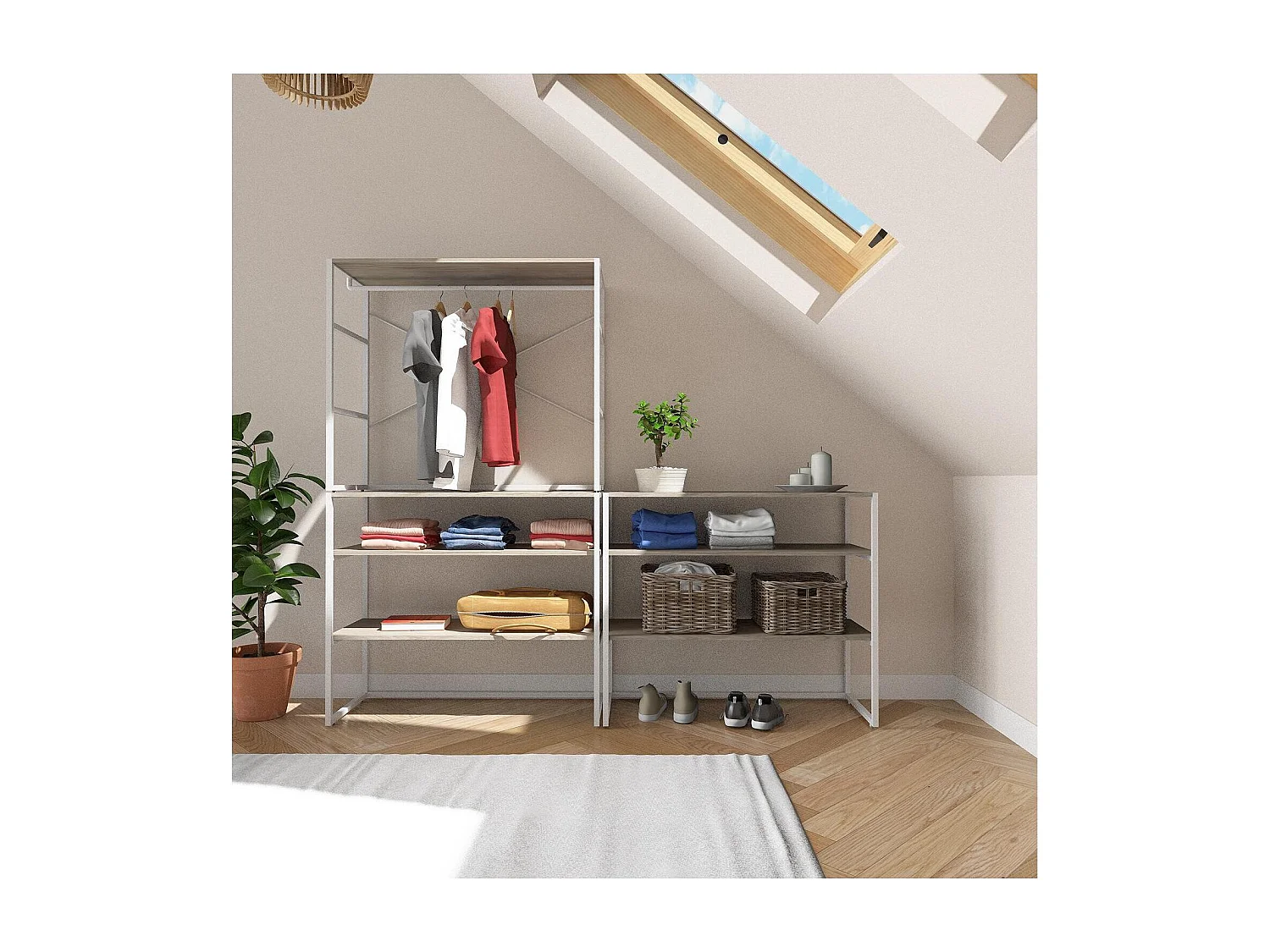 Set van 3 modulaire zolderkledingrekken 300x85cm KADRA