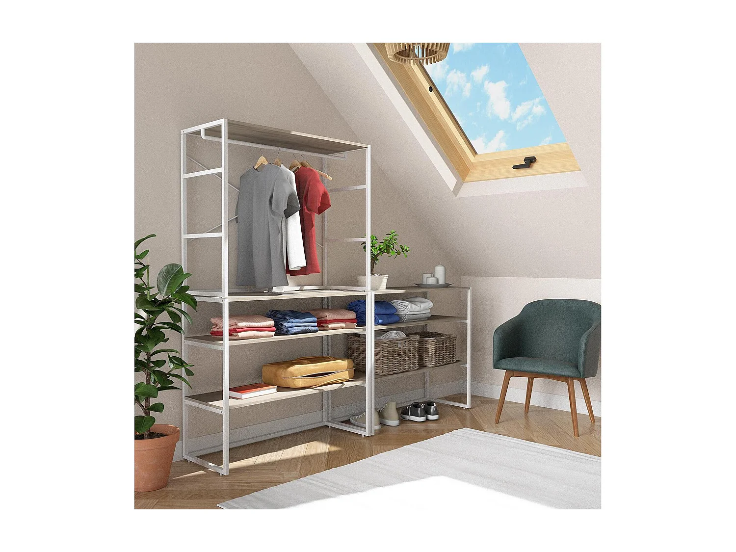 Set van 3 modulaire zolderkledingrekken 300x85cm KADRA