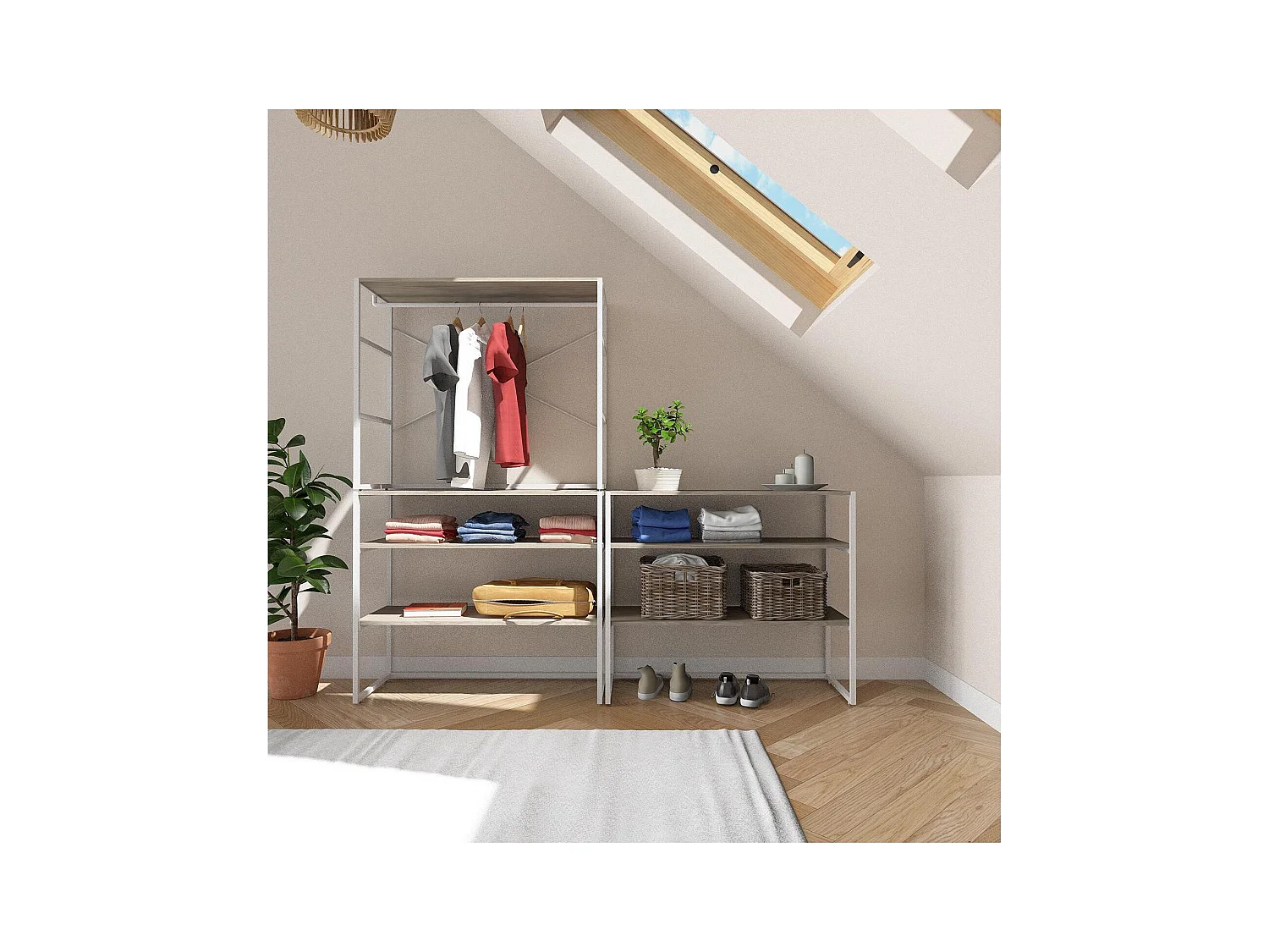 Lot de 3 portants vêtements sous combles modulables 300x85cm