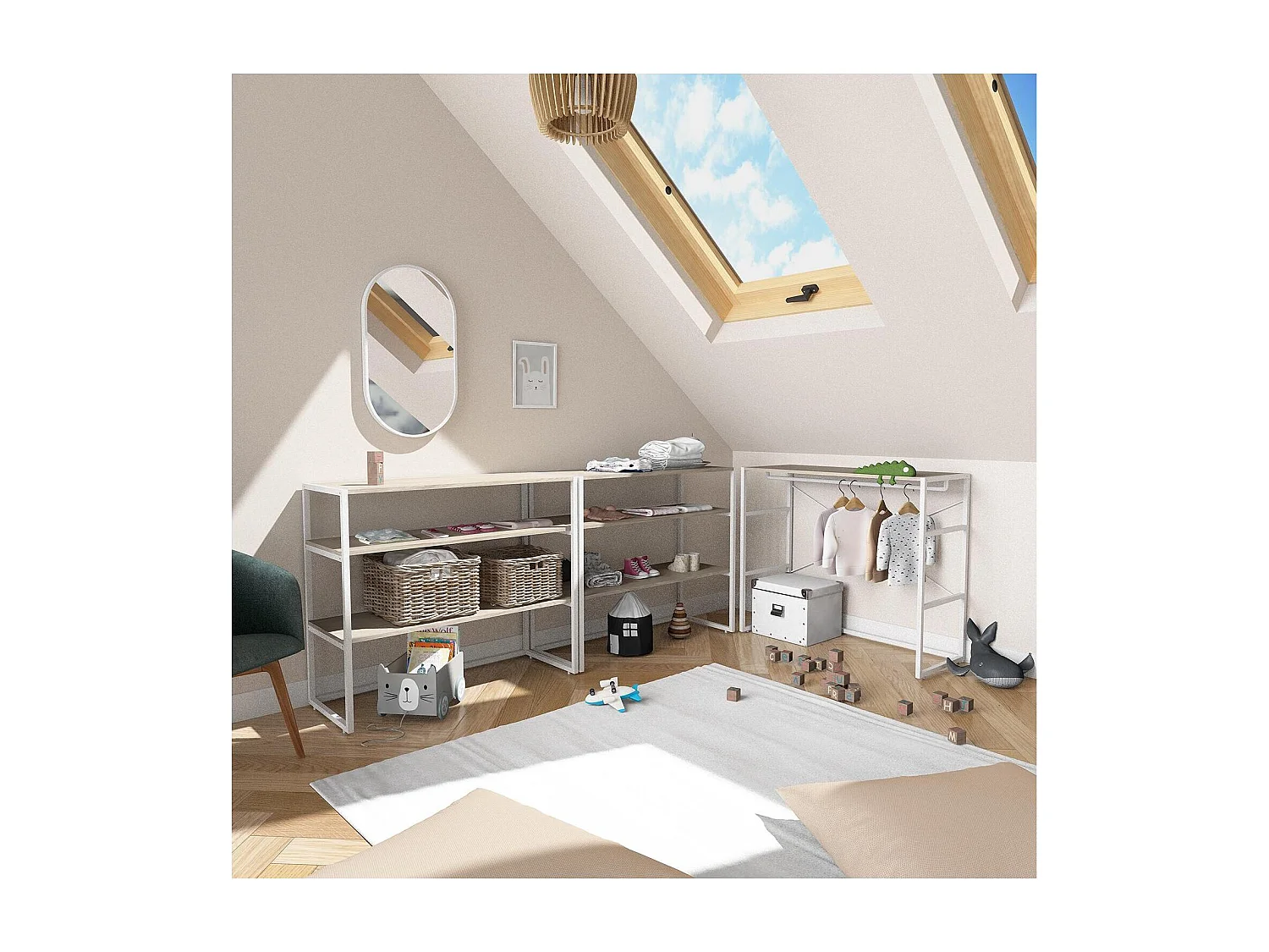 Lot de 3 portants vêtements sous combles modulables 300x85cm