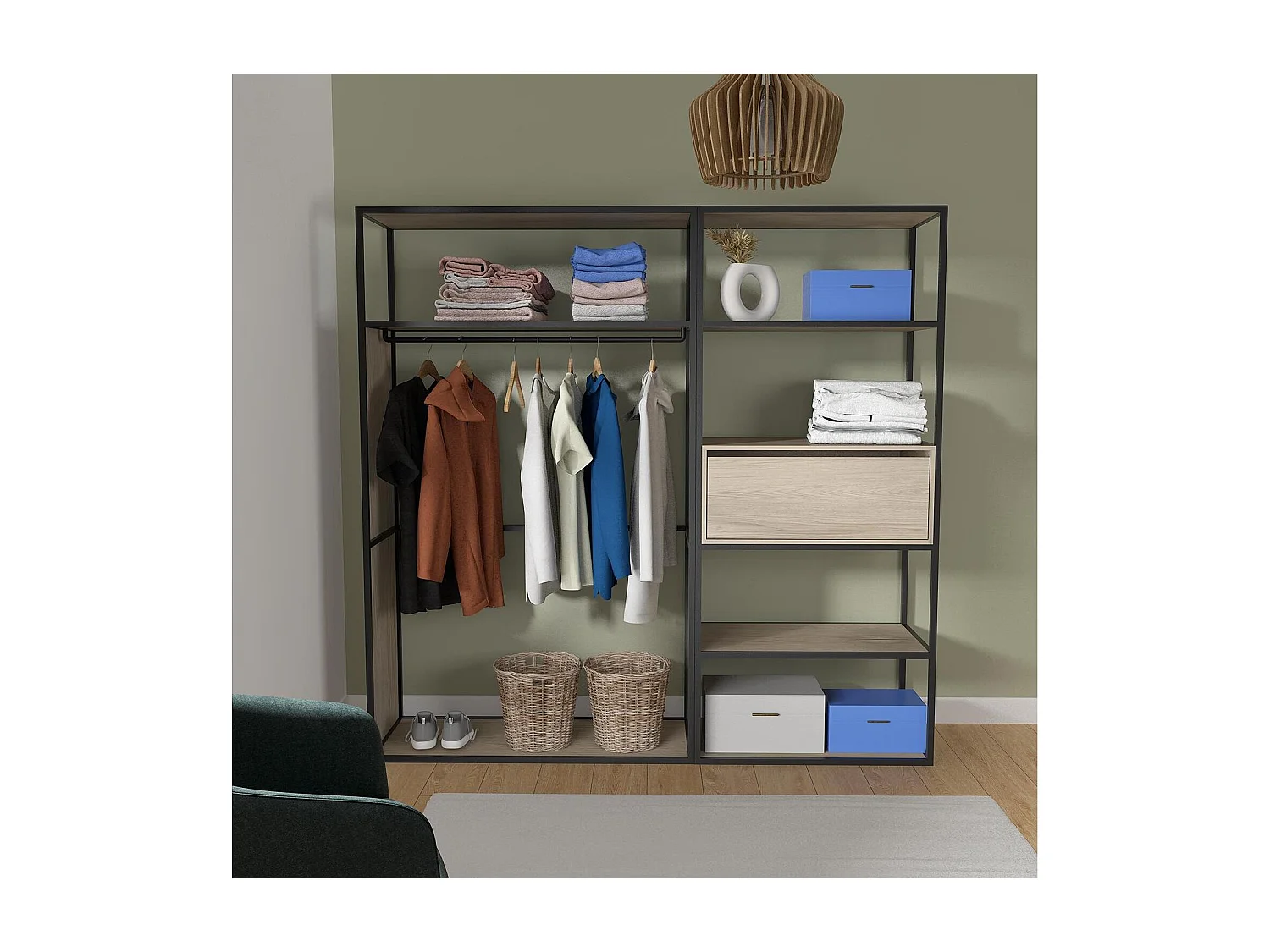 Lot de 2 portants vêtements en bois et métal gris 190x184.5cm