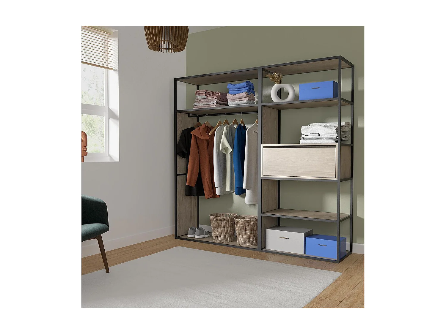 Lot de 2 portants vêtements en bois et métal gris 190x184.5cm