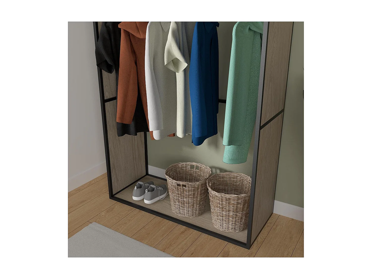 Lot de 2 portants vêtements en bois et métal gris 190x184.5cm