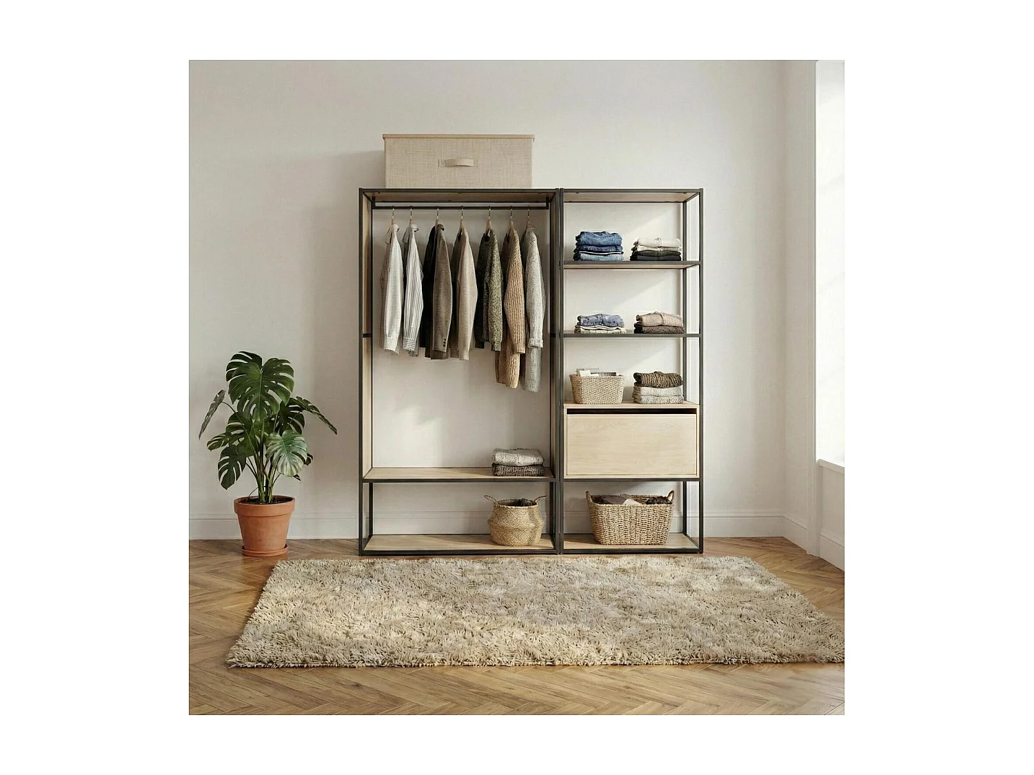 Kavel van 2 OSLO houten en metalen kledingrekken