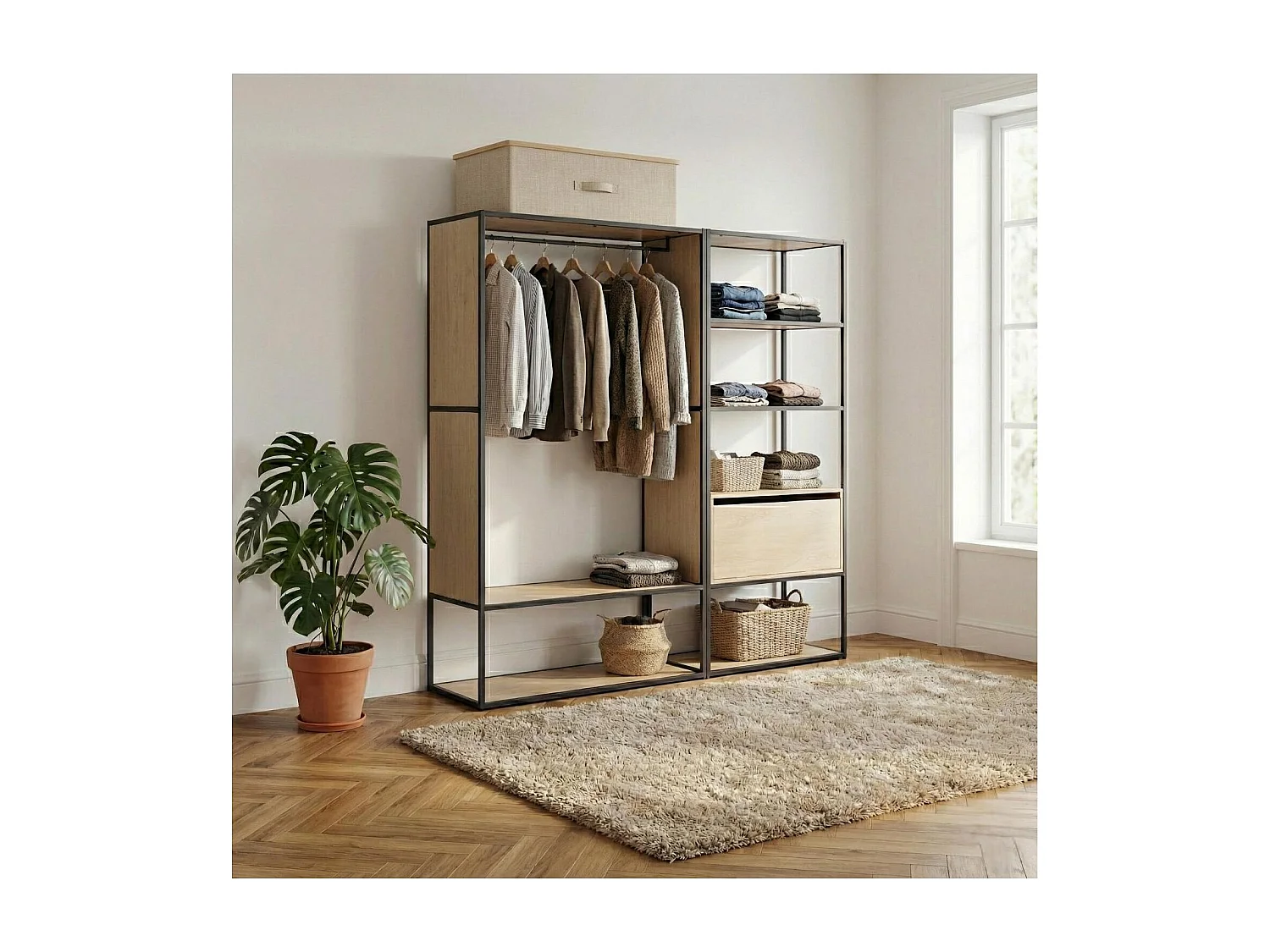 Kavel van 2 OSLO houten en metalen kledingrekken