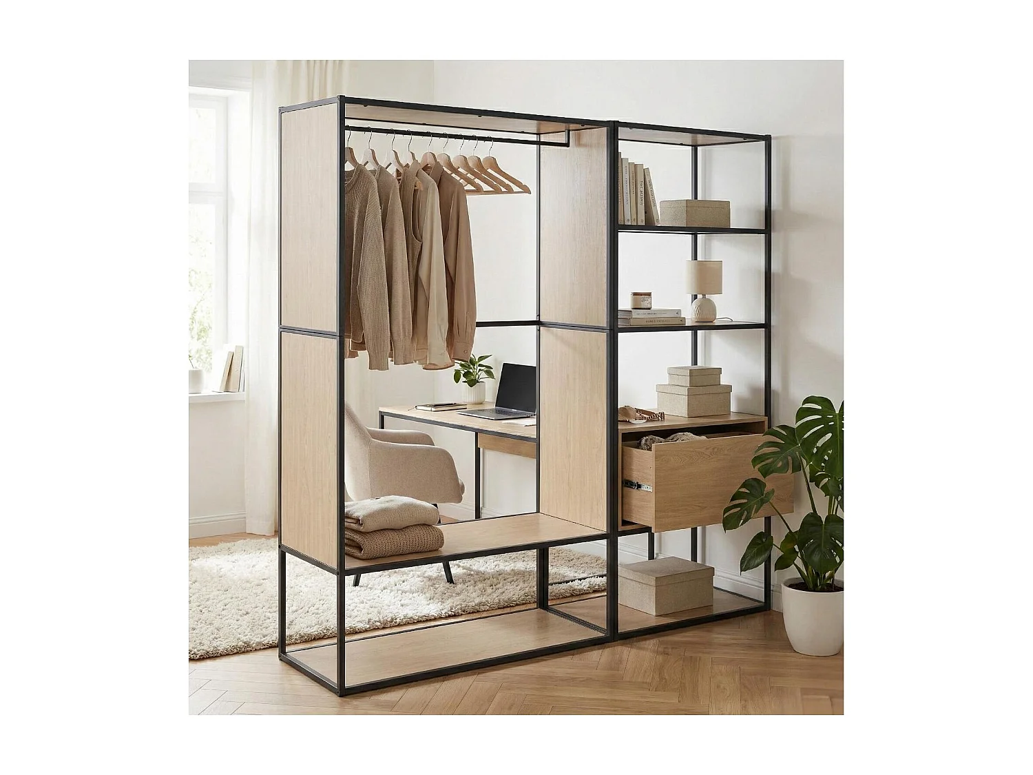 Kavel van 2 OSLO houten en metalen kledingrekken