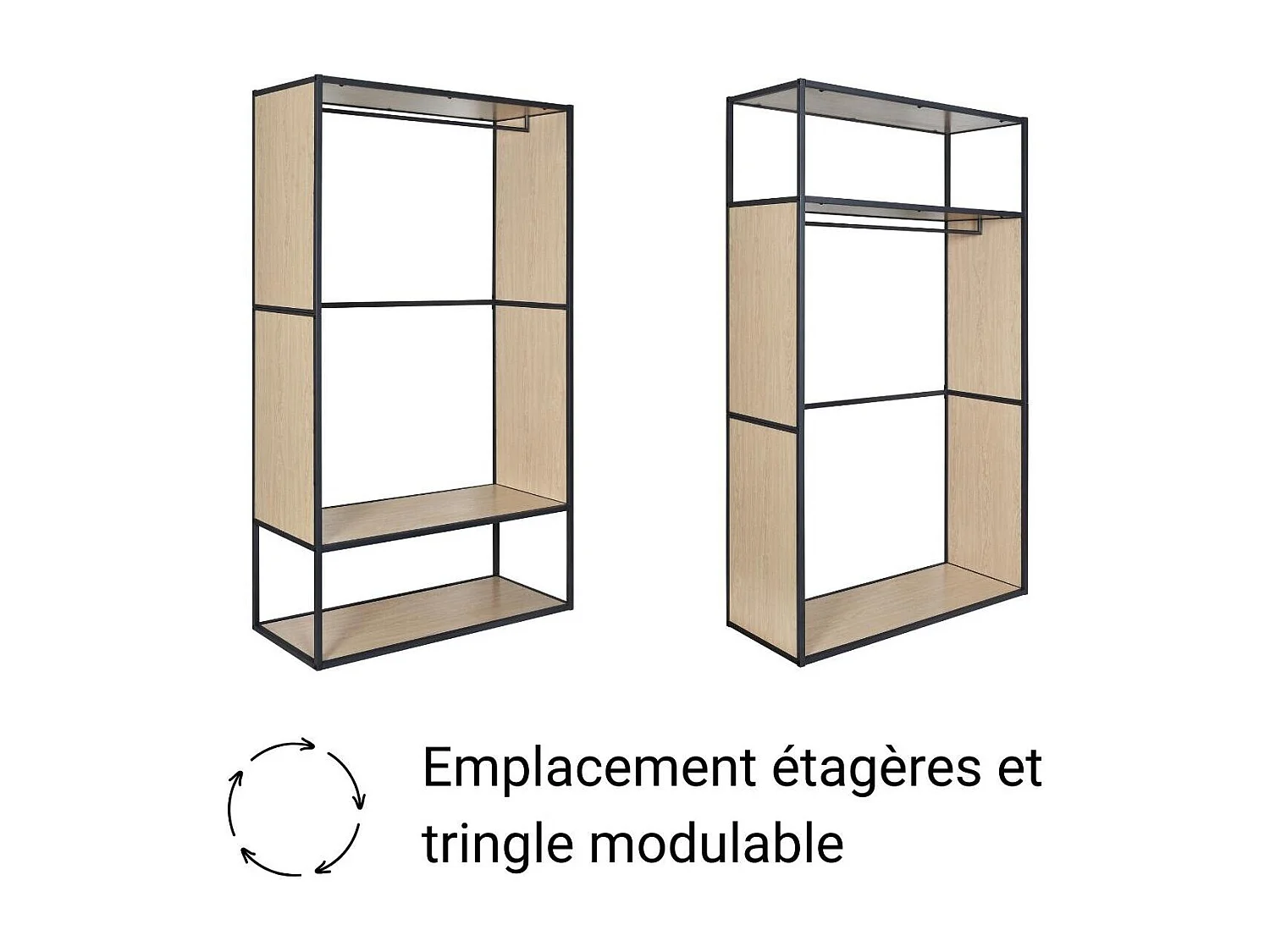 Portant vêtements en bois et métal gris 110x184,5cm