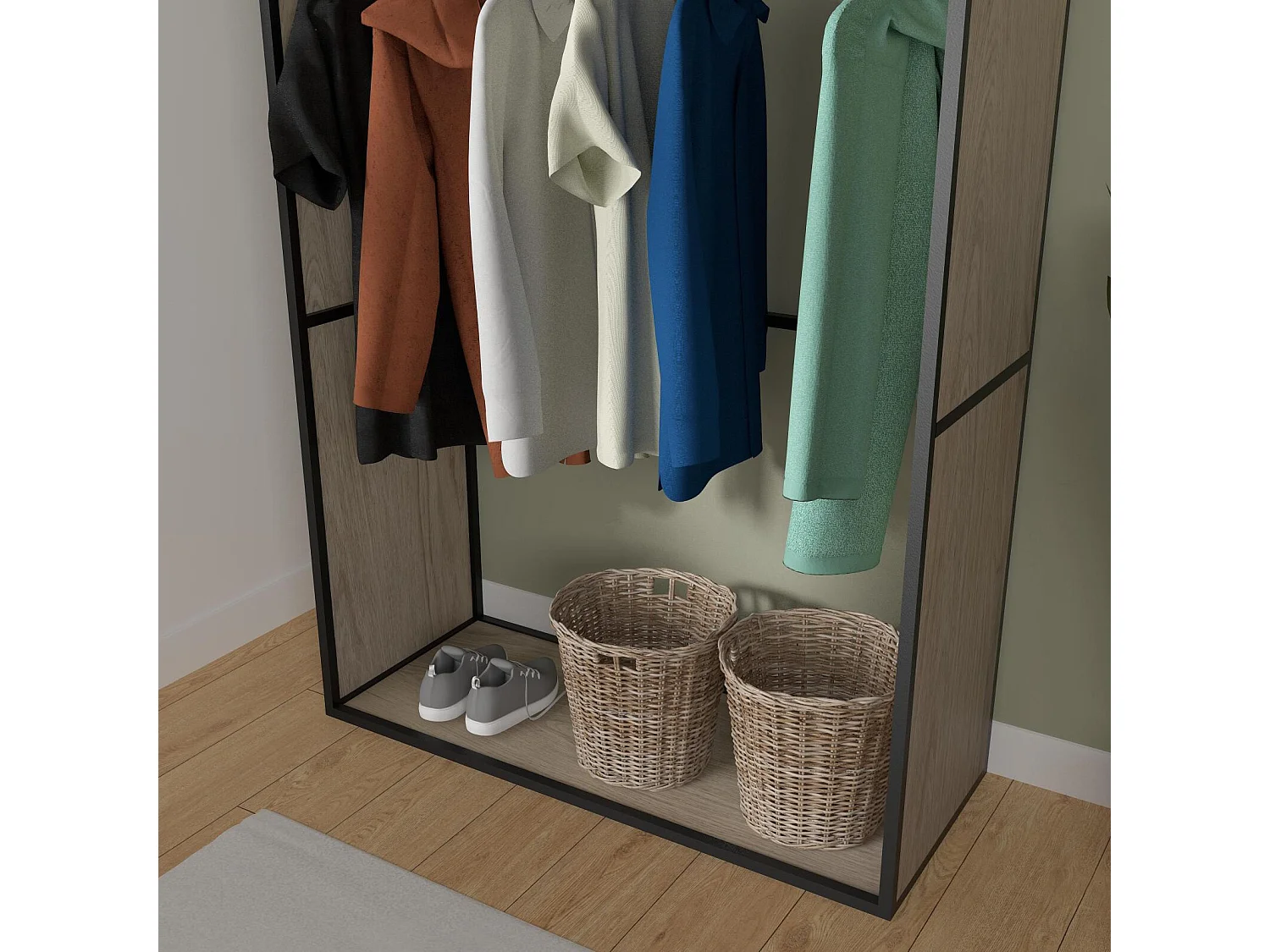 Portant vêtements en bois et métal gris 110x184,5cm